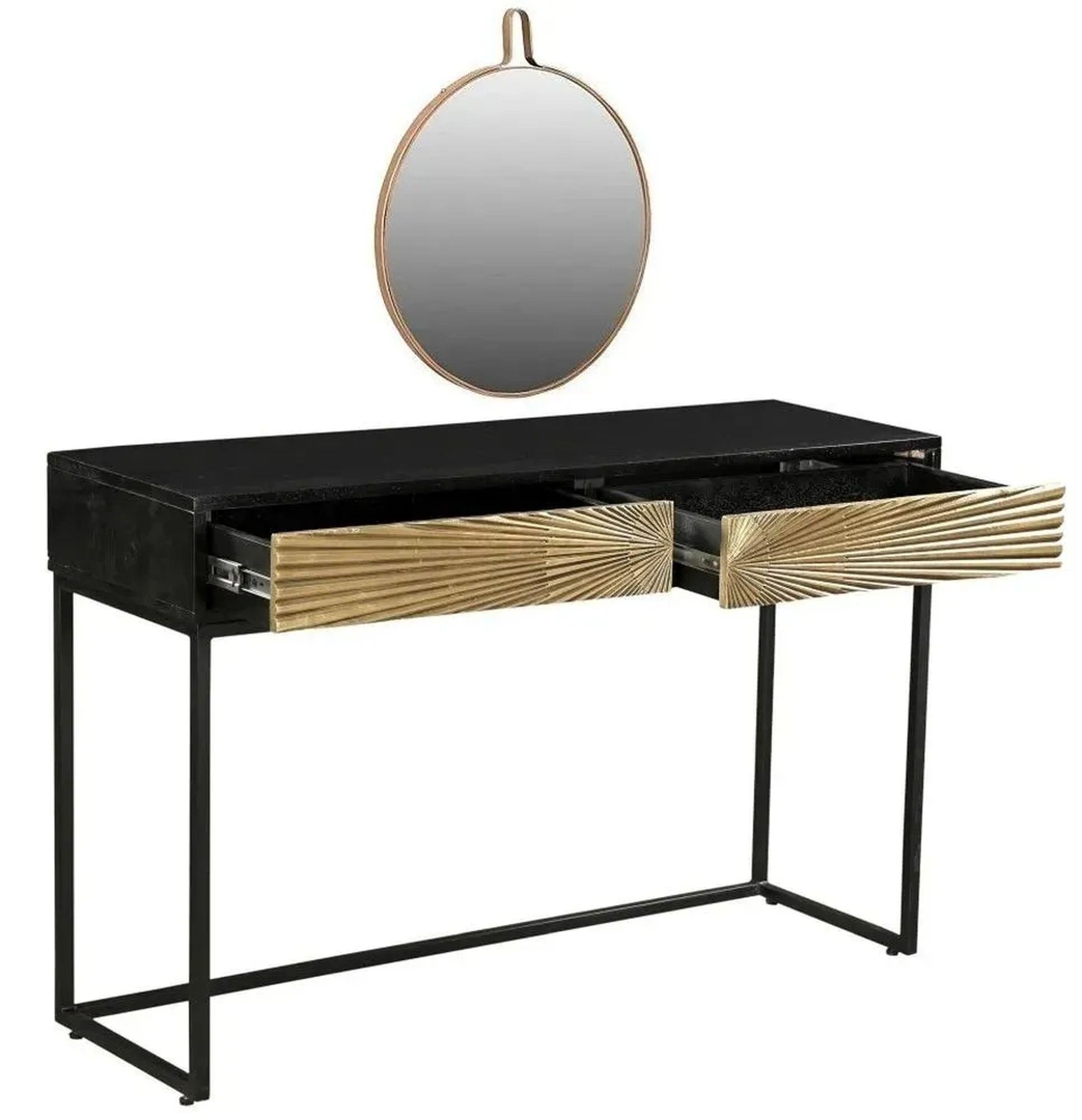 Clearance - Luxe Dressing Table with Mirror - 2 Drawer - Black and Antique Gold - Starburst