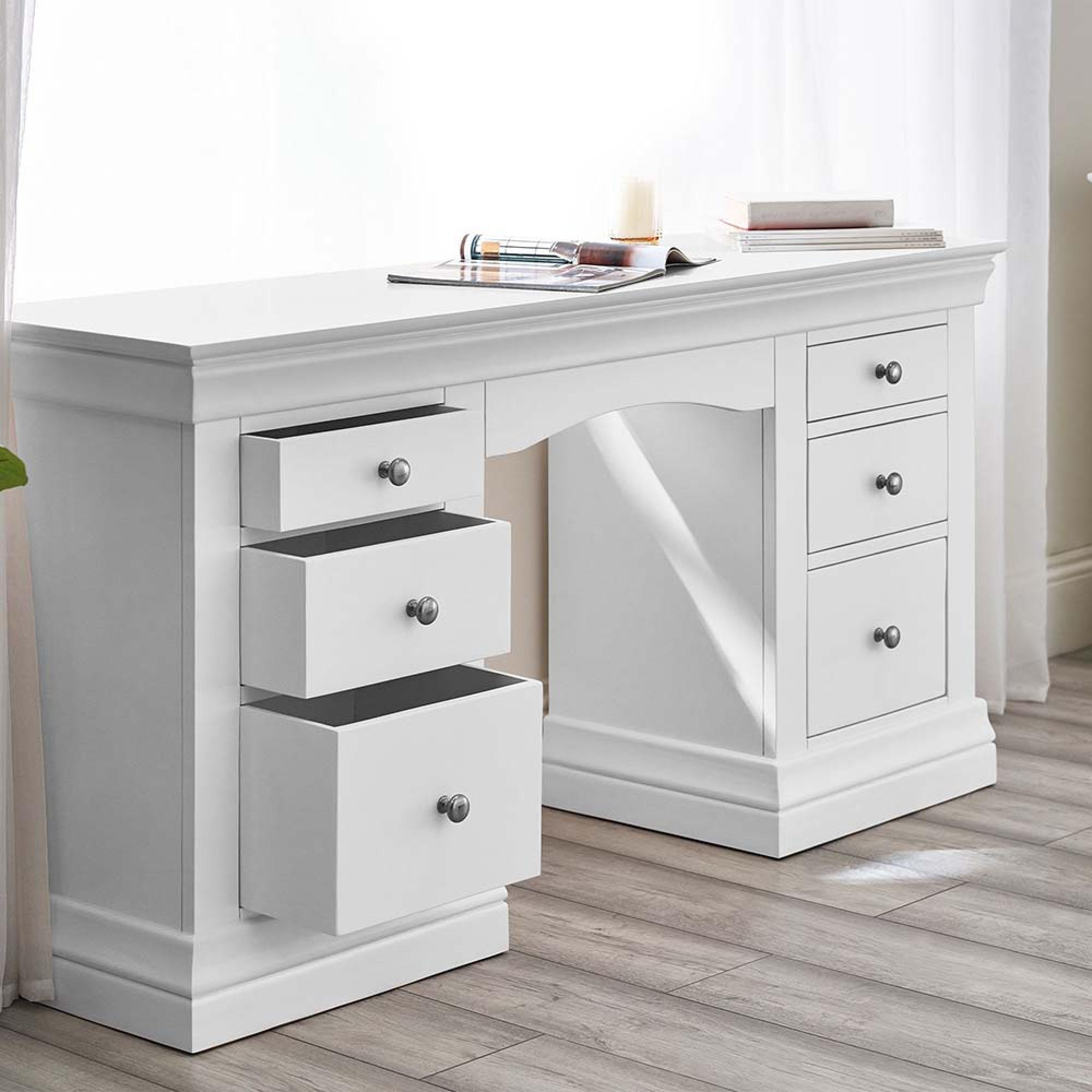 Clermont Double Dressing Table - 6 Drawer - White