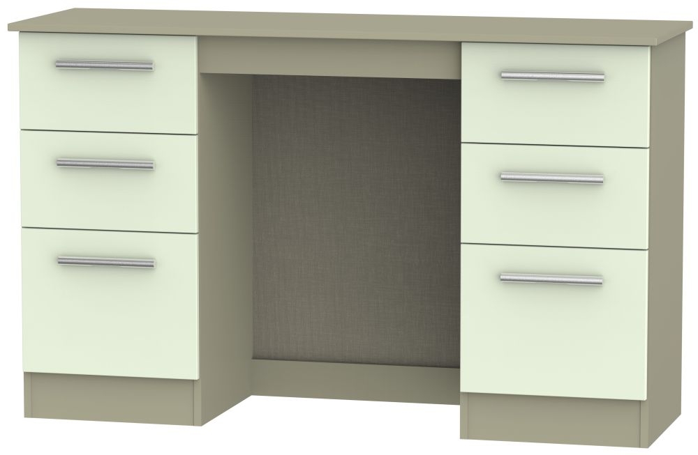 Contrast Double Dressing Table - 6 Drawer - Cream and Mushroom