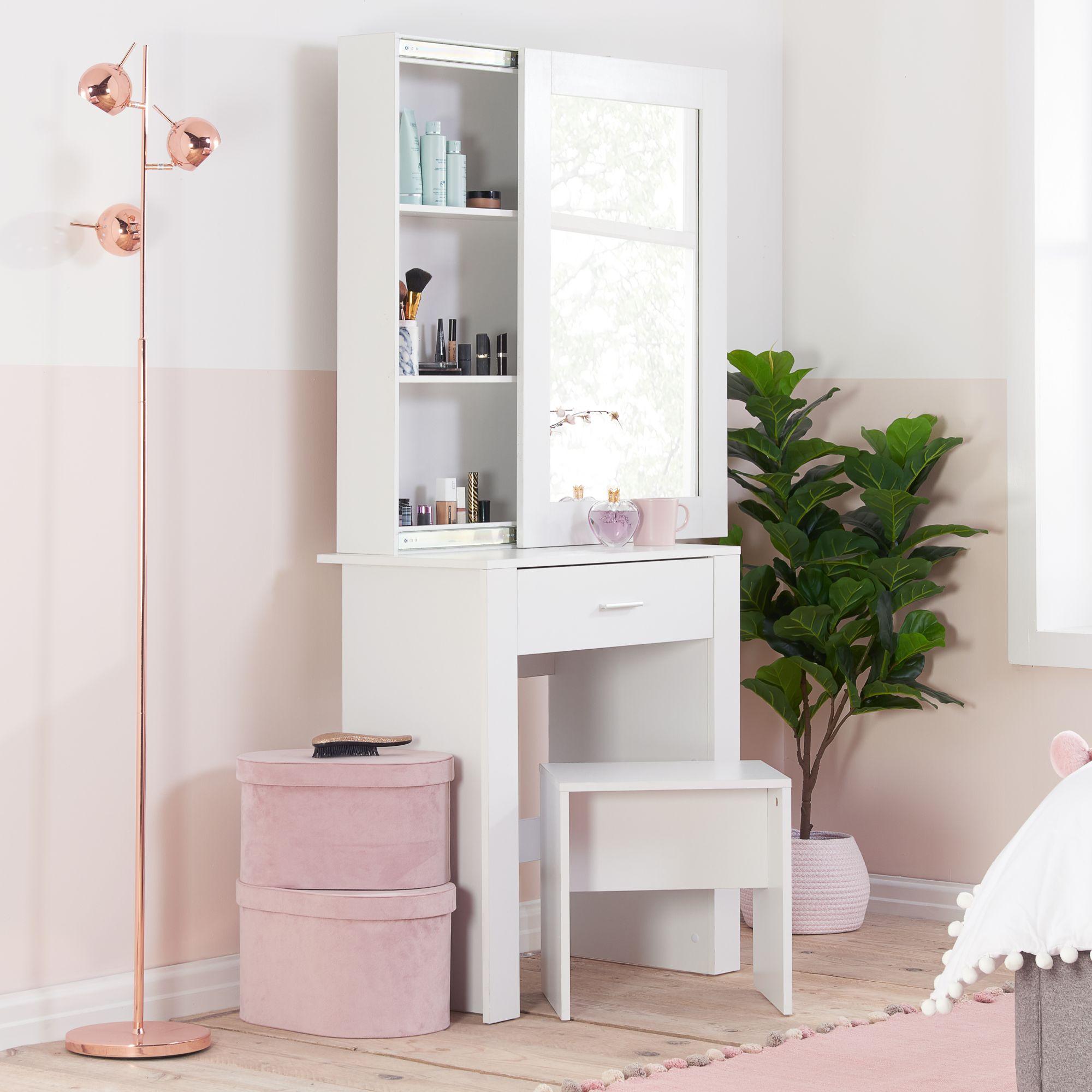 Evelyn Sliding Mirror Dressing Table - 1 Drawer - White