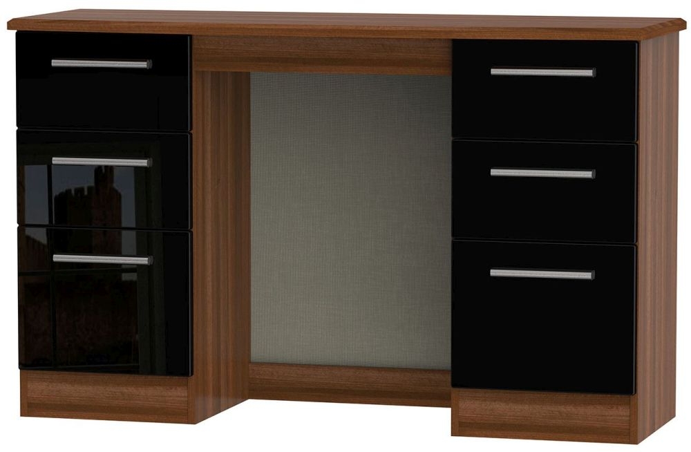 Knightsbridge Black Gloss and Walnut Effect 6 Drawer Double Dressing Table