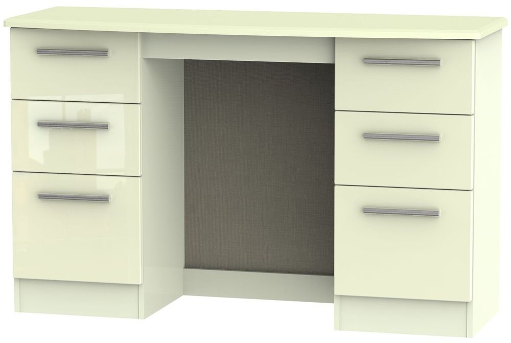 Knightsbridge Cream Gloss 6 Drawer Double Dressing Table