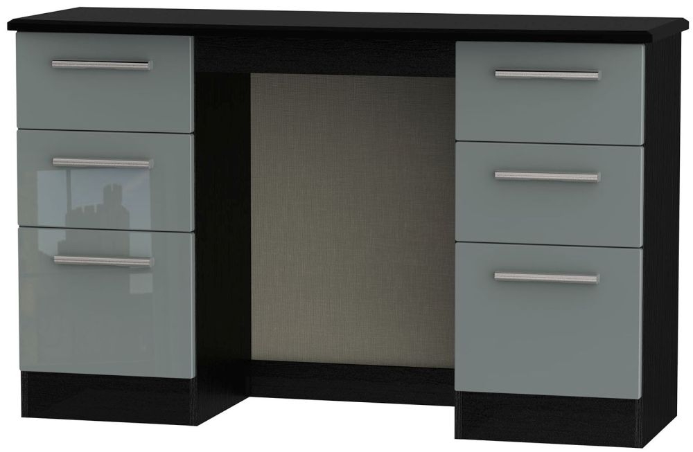 Knightsbridge Dressing Table - Double - 6 Drawer - Grey Gloss and Black