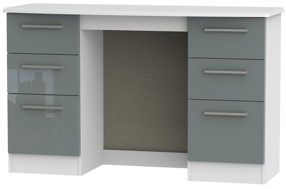Knightsbridge Grey Gloss and White 6 Drawer Double Dressing Table
