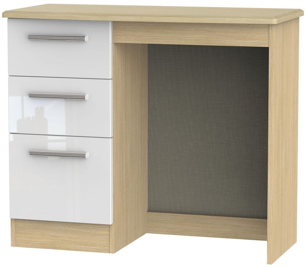 Knightsbridge White Gloss and Light Oak 3 Drawer Single Dressing Table