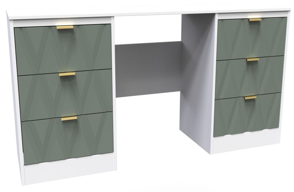 Las Vegas Dressing Table - Double - 6 Drawer - White and Green