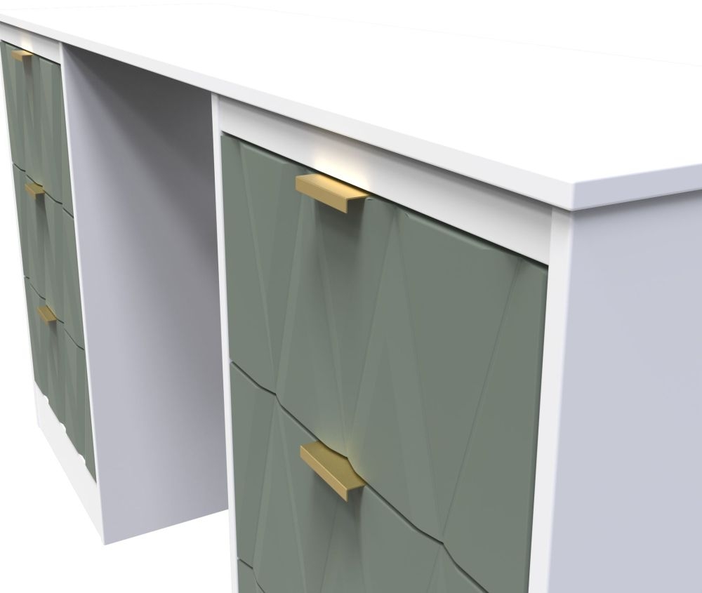 Las Vegas Dressing Table - Double - 6 Drawer - White and Green