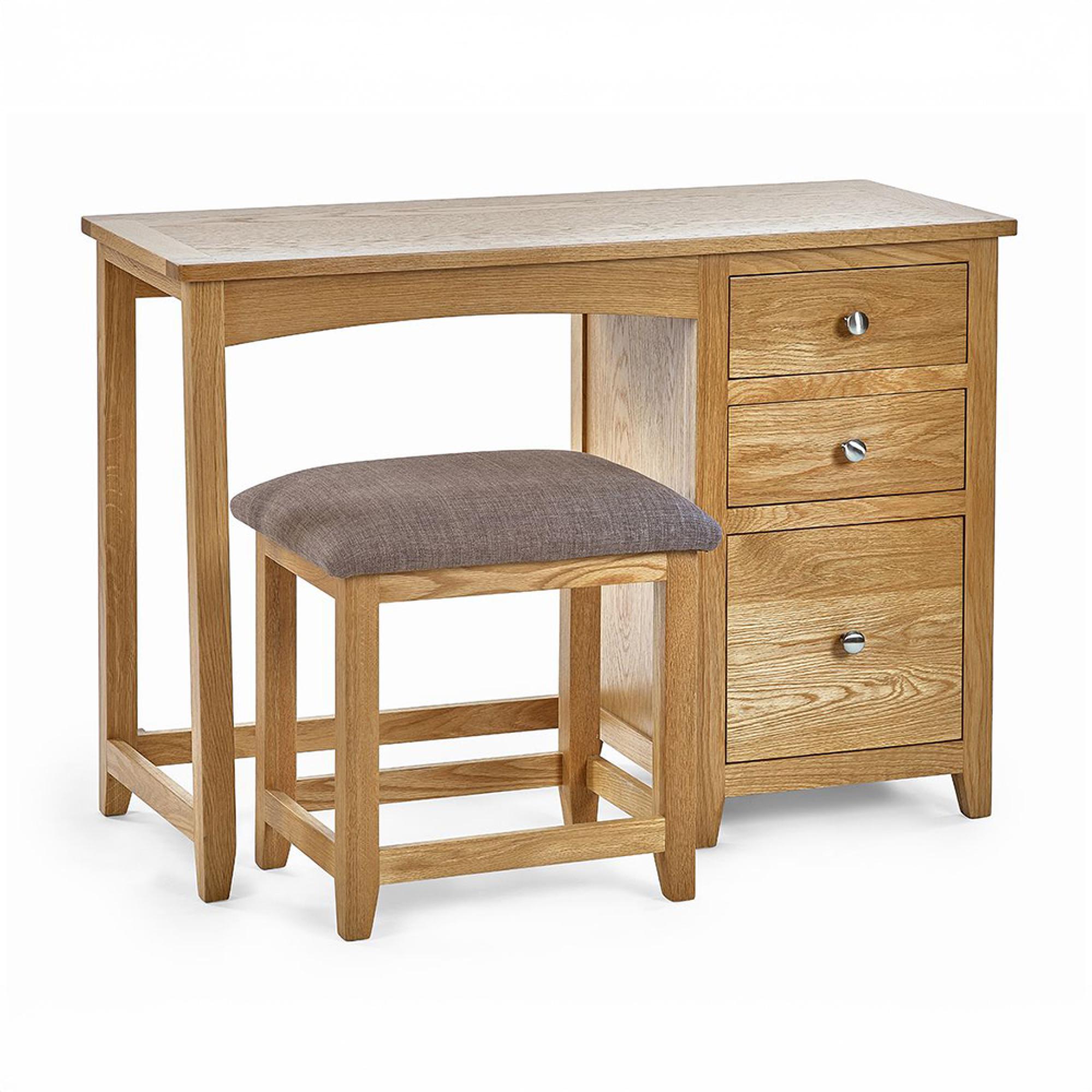 Mallory Dressing Table with Stool - 3 Drawer - Single - Oak