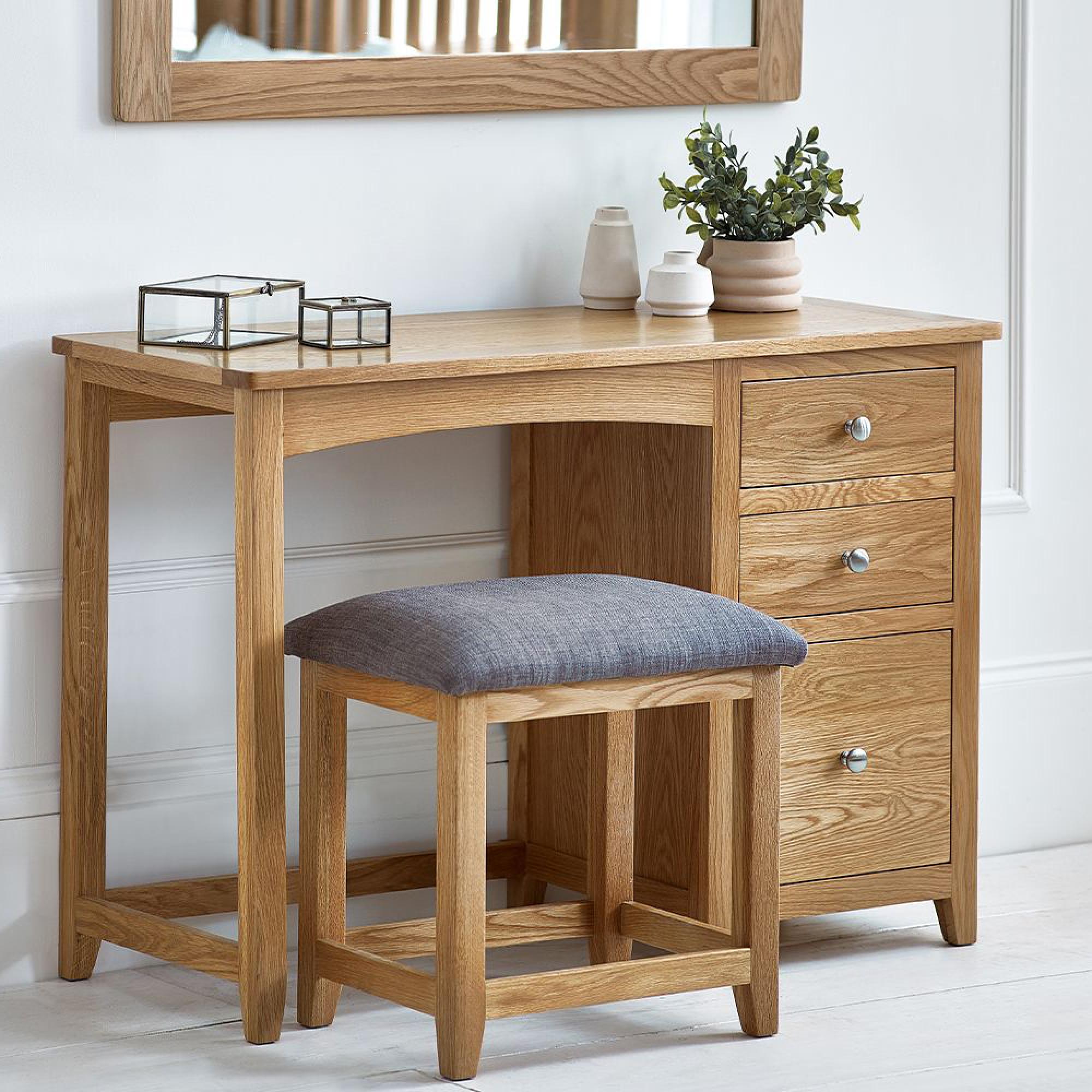 Mallory Dressing Table with Stool - 3 Drawer - Single - Oak