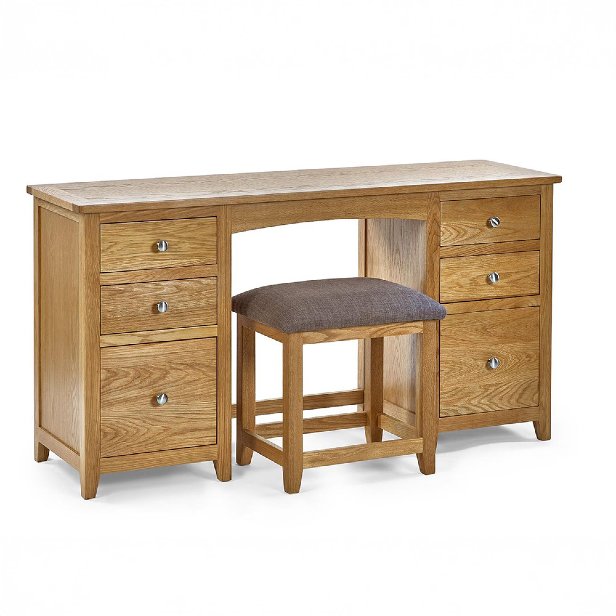Mallory Dressing Table with Stool - 6 Drawer - Double - Oak