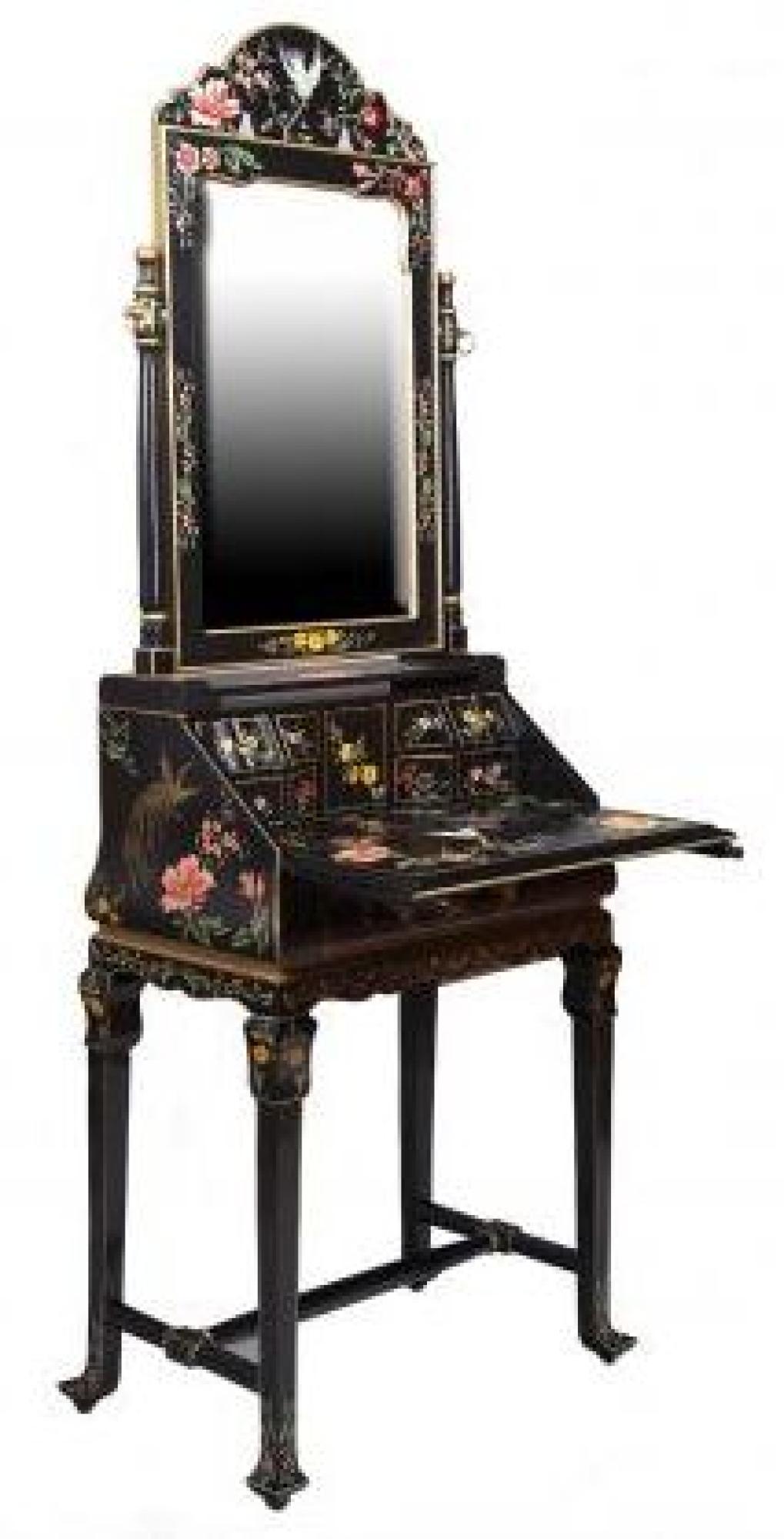 Meerut Black Lyre Bird Design Dressing Table with Mirror