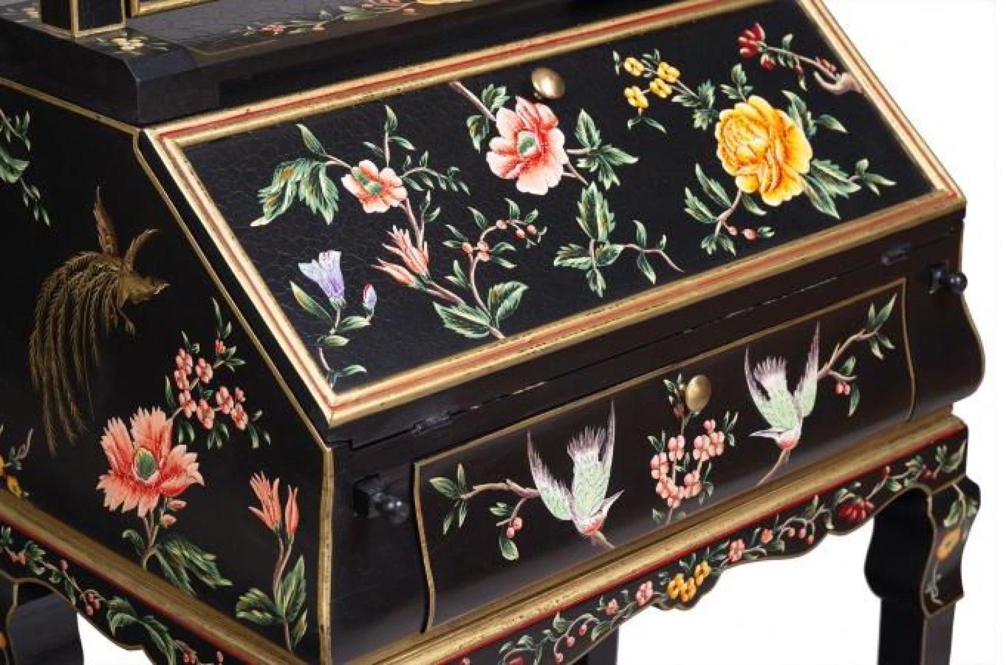 Meerut Black Lyre Bird Design Dressing Table with Mirror