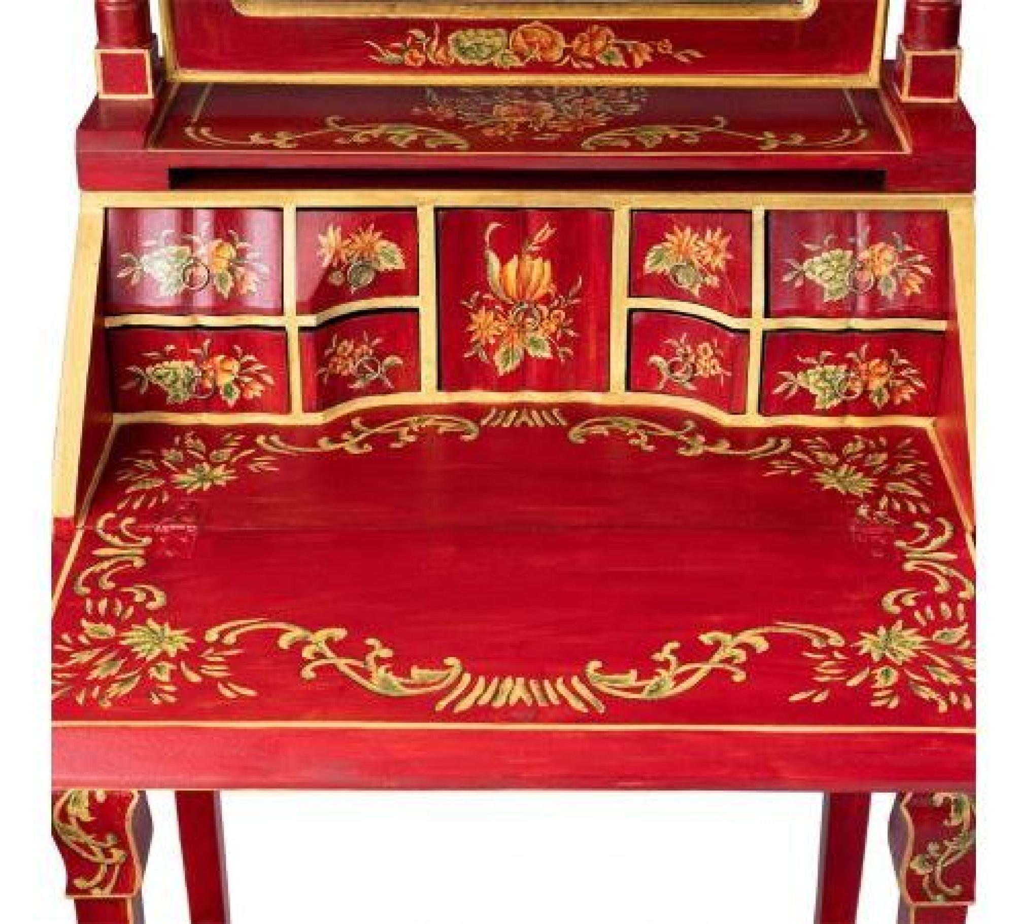 Meerut Red Floral Design Dressing Table with Mirror