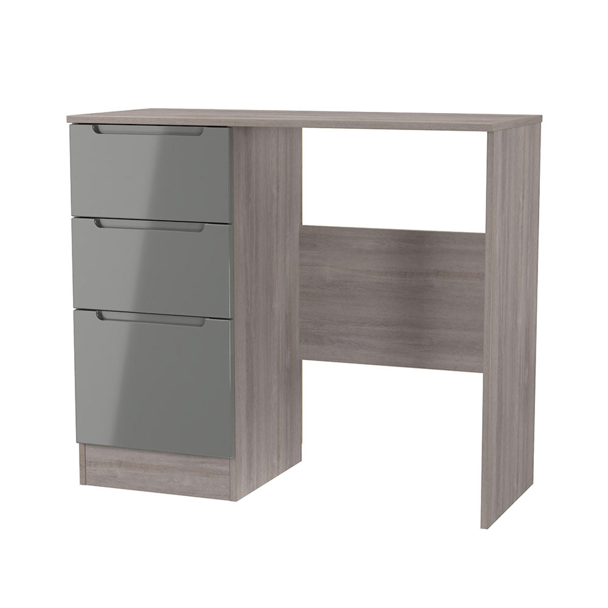 Milan Dressing Table - Single - 3 Drawer - Grey Gloss and Grey Oak