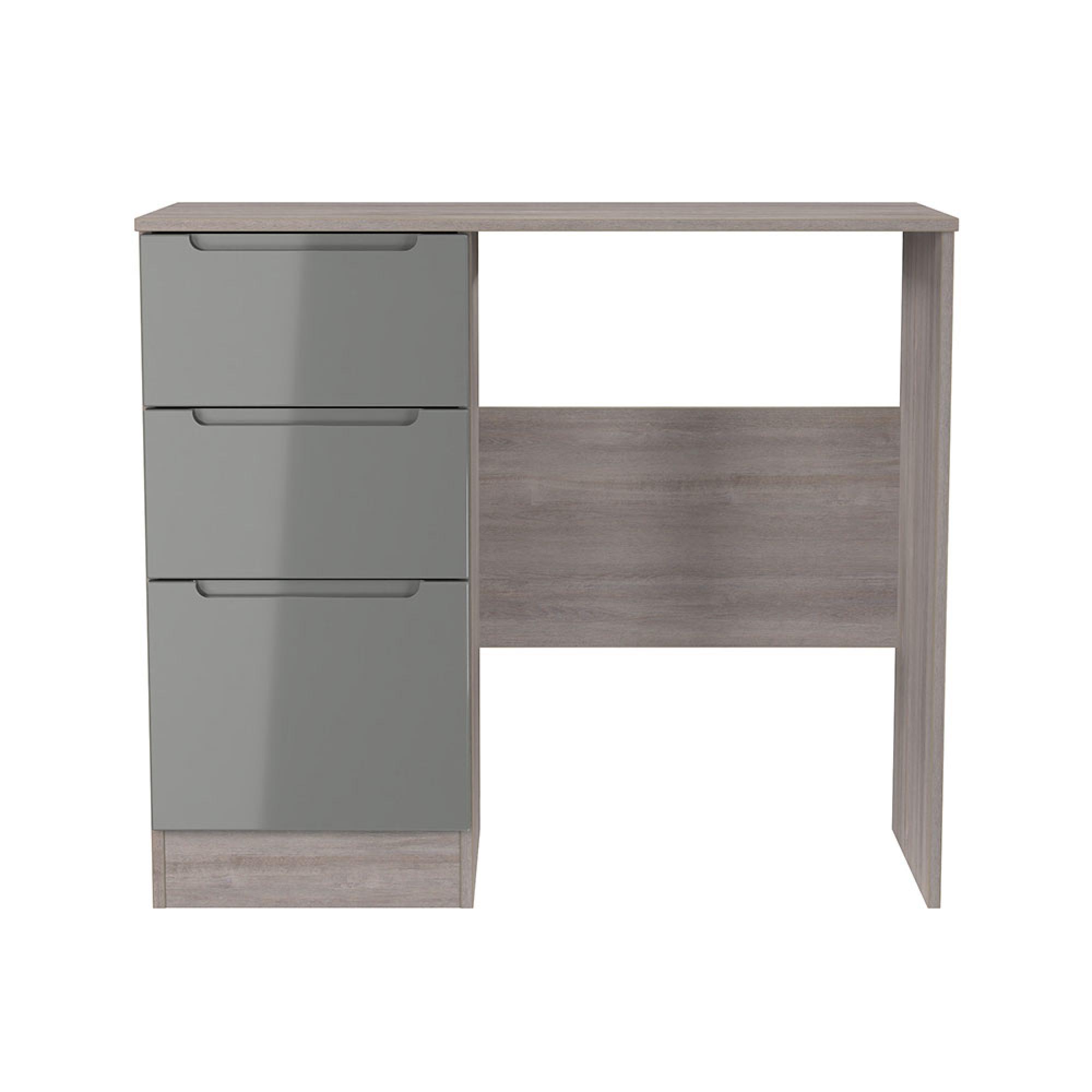 Milan Dressing Table - Single - 3 Drawer - Grey Gloss and Grey Oak