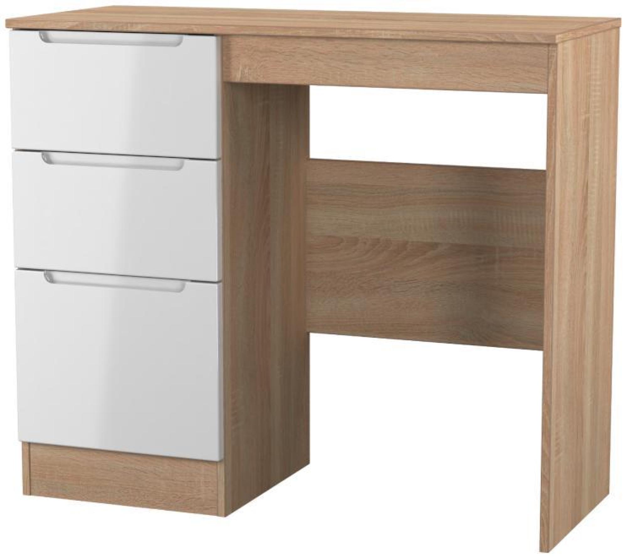 Milan Dressing Table - Single - 3 Drawer - White Gloss and Oak