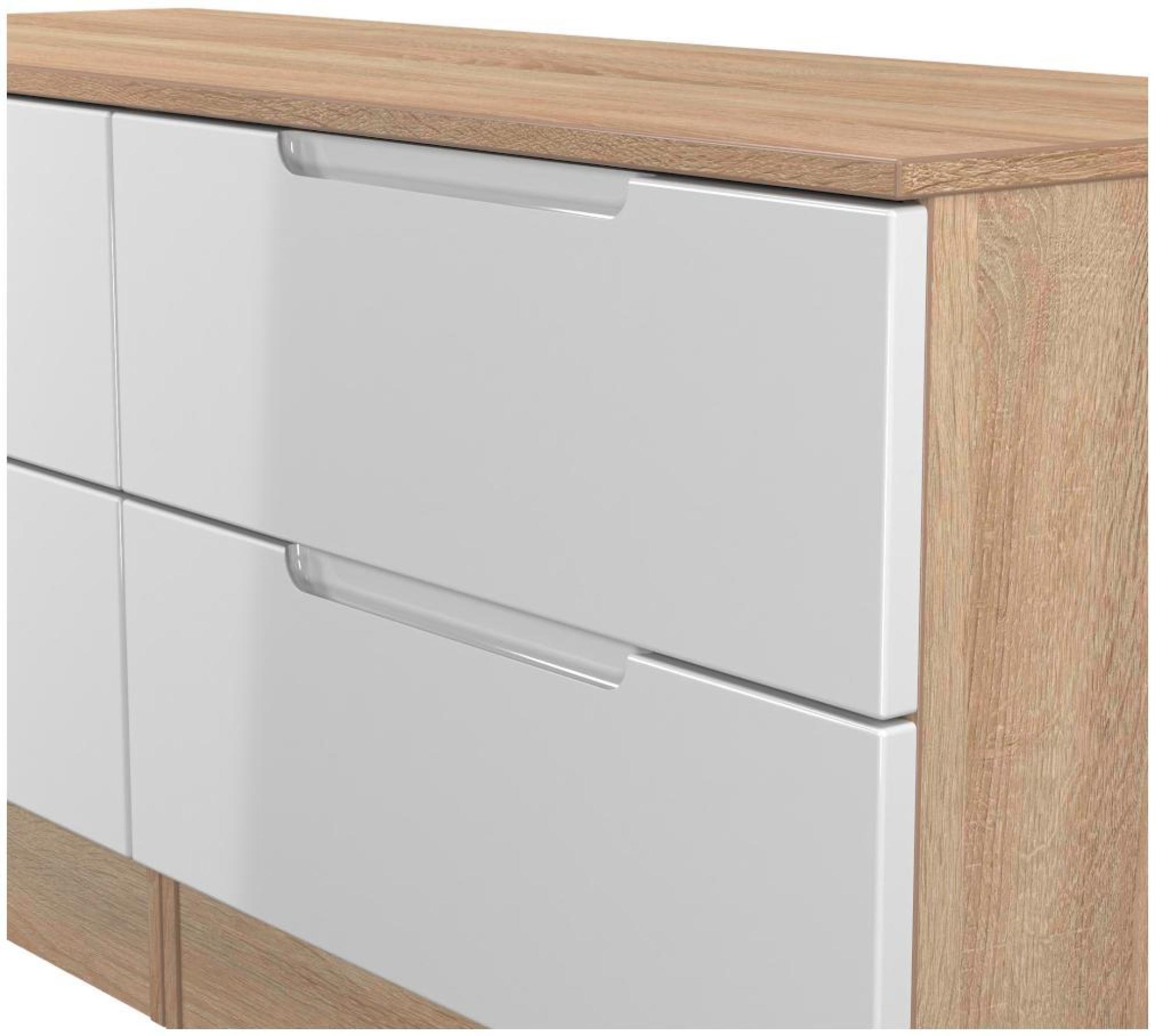 Milan Bed Box - White Gloss and Oak