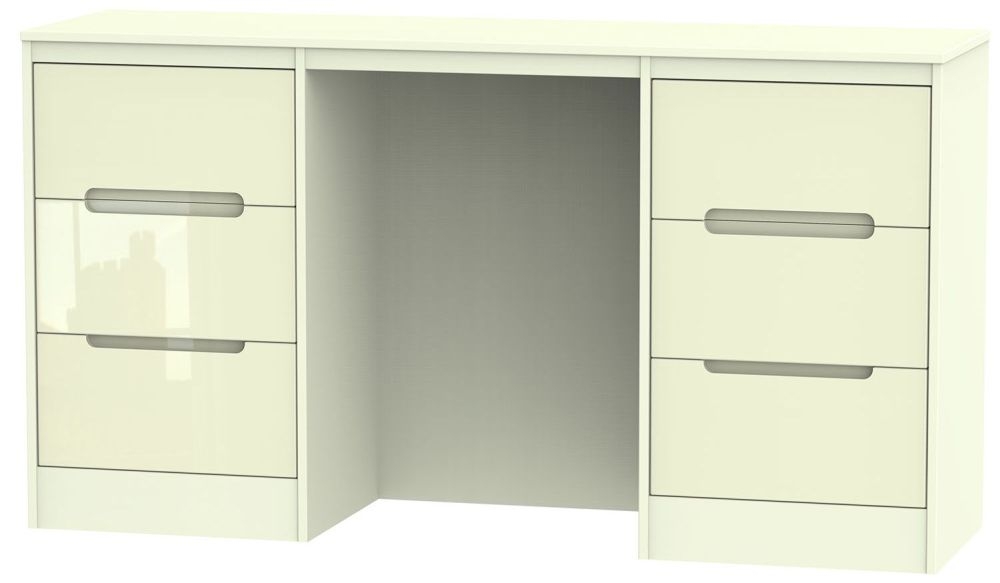 Monaco Cream Gloss 6 Drawer Double Dressing Table
