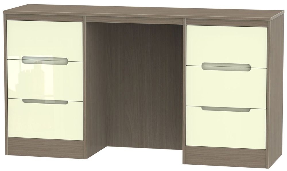Monaco Cream Gloss and Toronto Walnut 6 Drawer Double Dressing Table