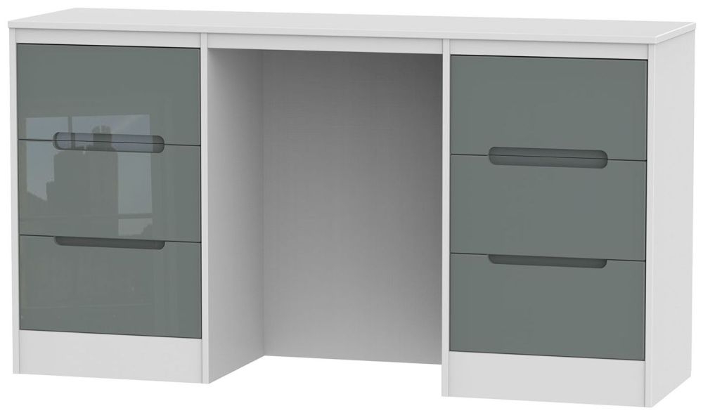 Monaco Grey Gloss and White 6 Drawer Double Dressing Table