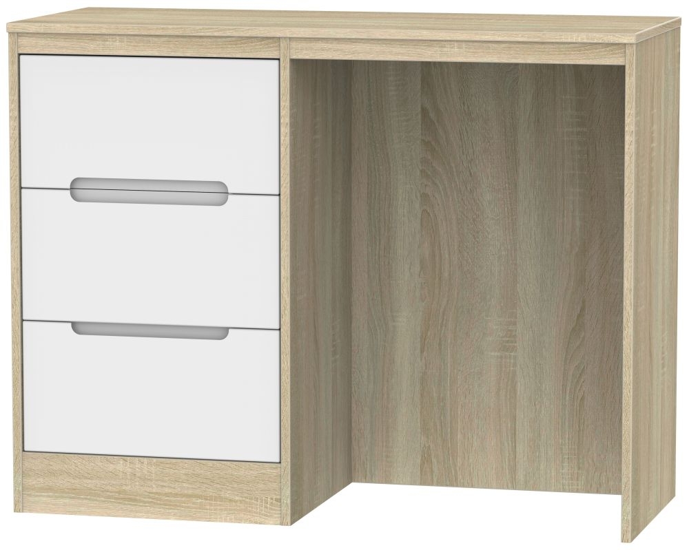 Monaco Dressing Table - Single - 3 Drawer - White Matt and Oak