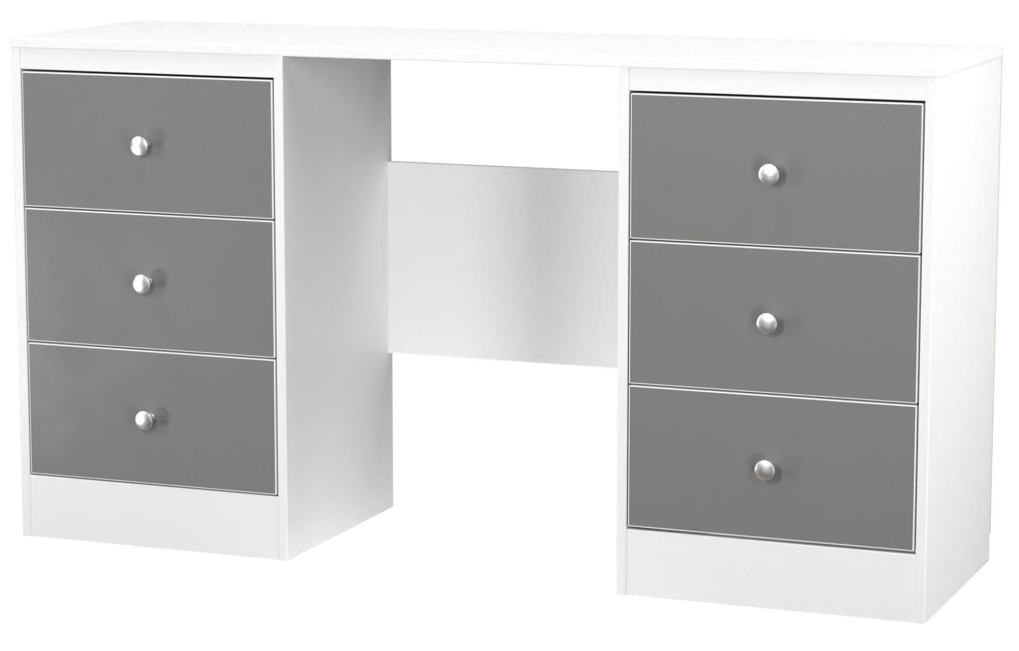 Padstow Dressing Table - Double - 6 Drawer - Grey and White