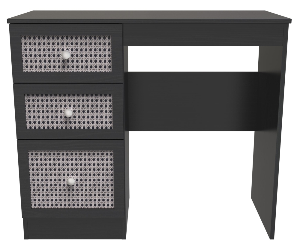 Rattan and Black Ash 3 Drawer Single Dressing Table