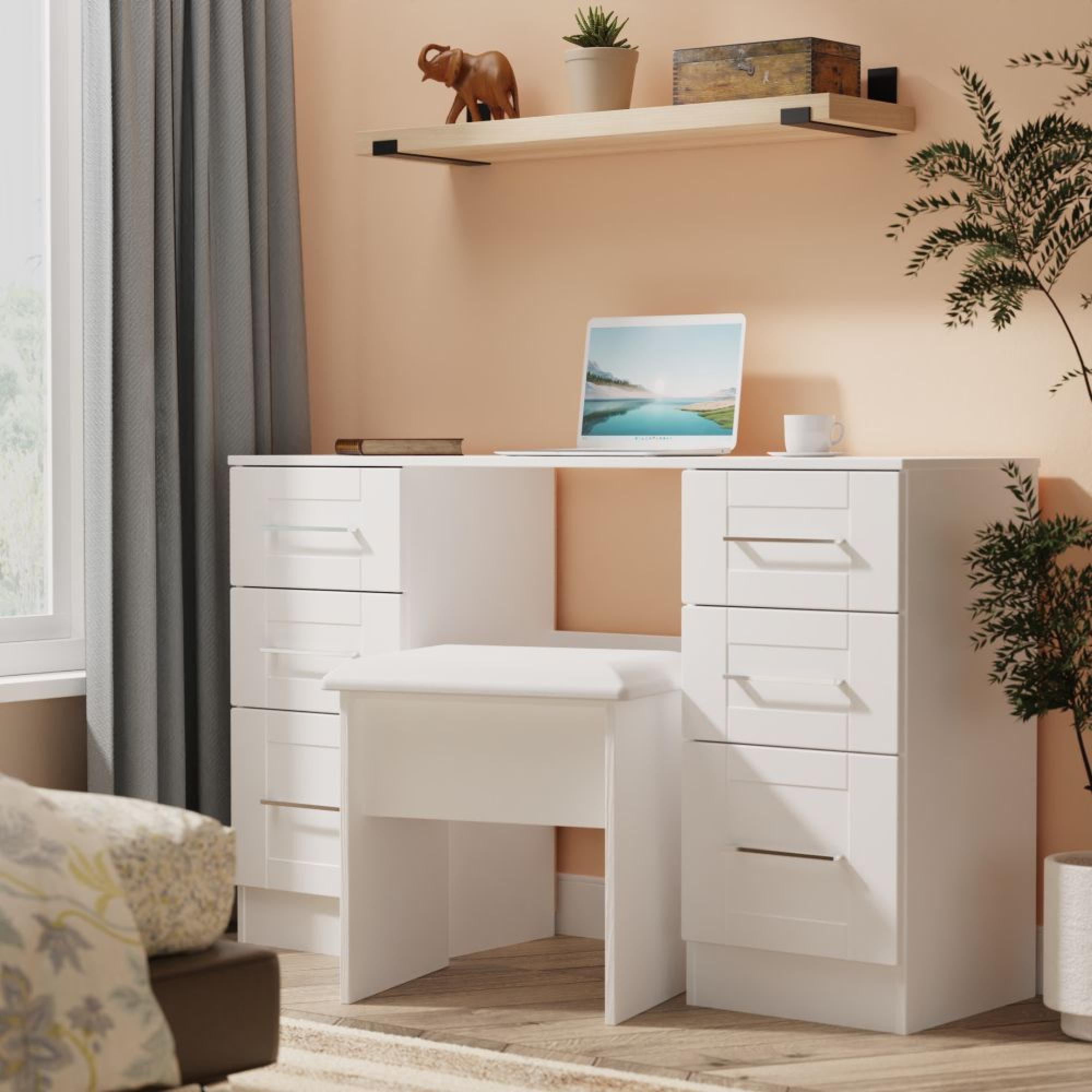 York Dressing Table - 6 Drawer - Double - White