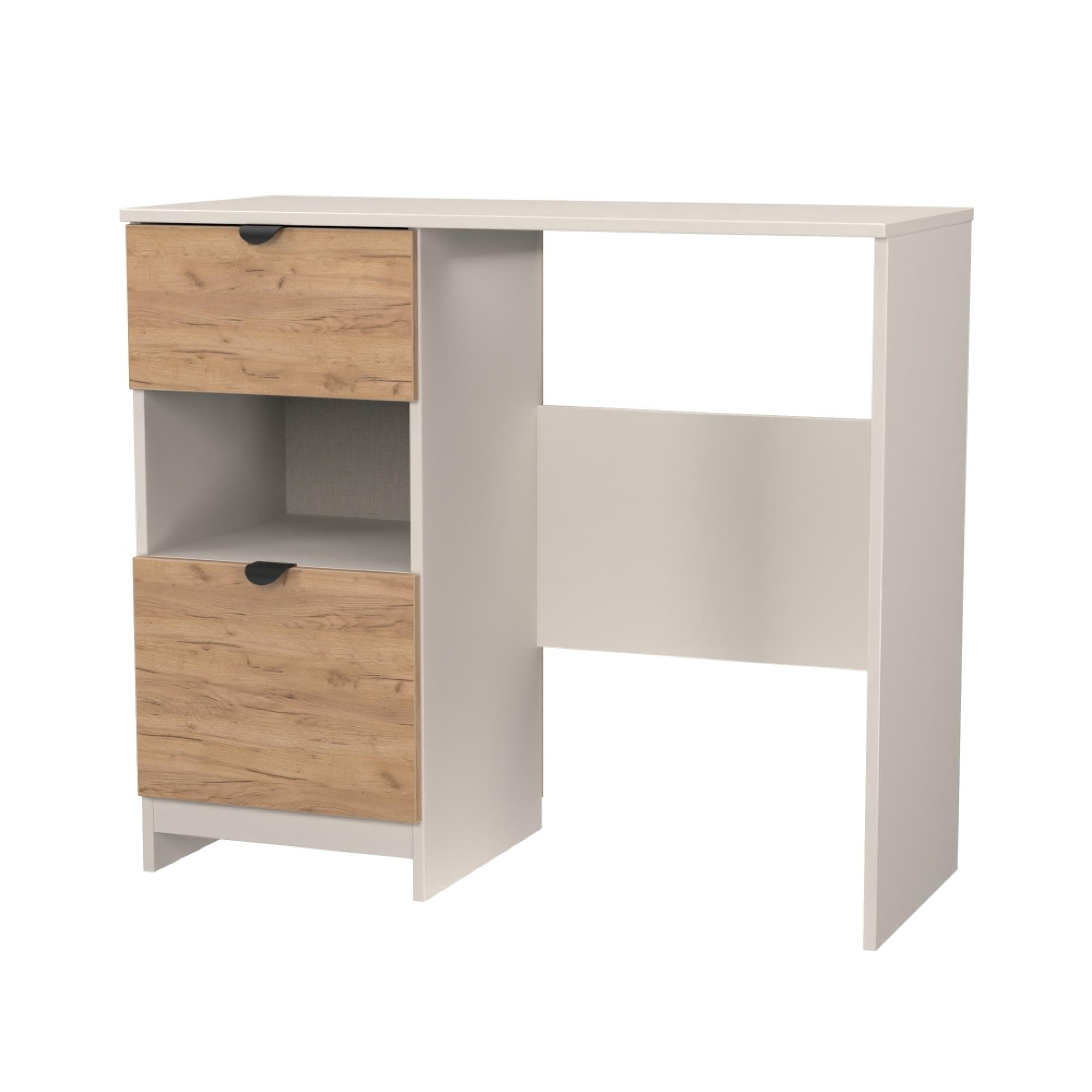 Bora Dressing Table - 2 Drawer - Open Shelf - Single - Gold Craft Oak and Kashmir Matt