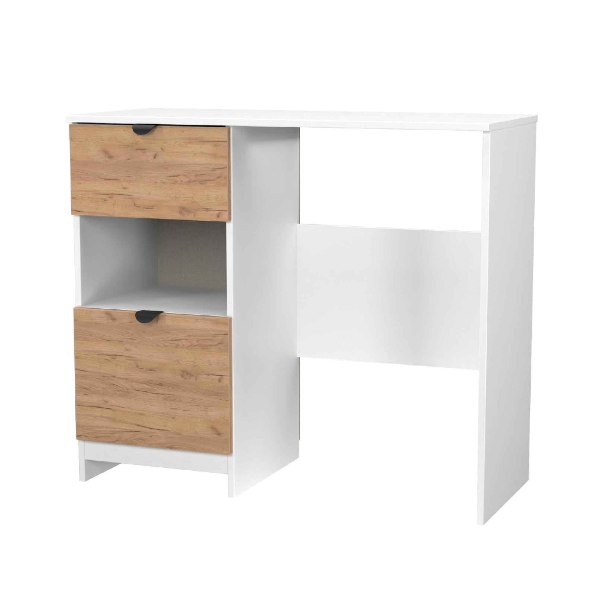 Bora Dressing Table - 2 Drawer - Open Shelf - Single - Gold Craft Oak and White Matt