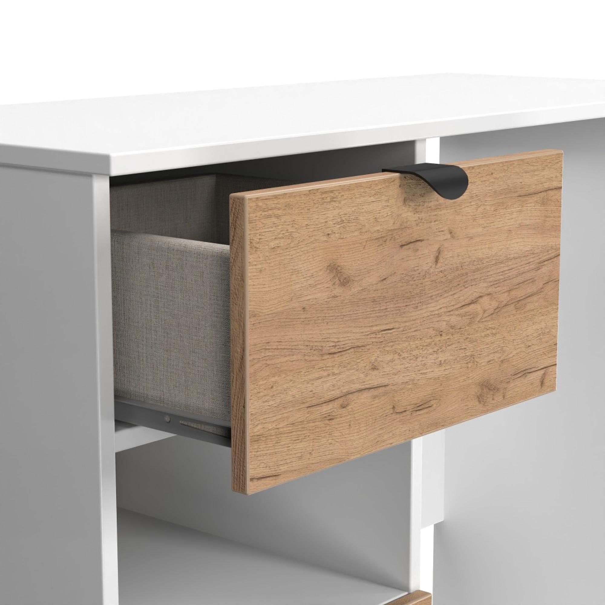 Bora Dressing Table - 2 Drawer - Open Shelf - Single - Gold Craft Oak and White Matt