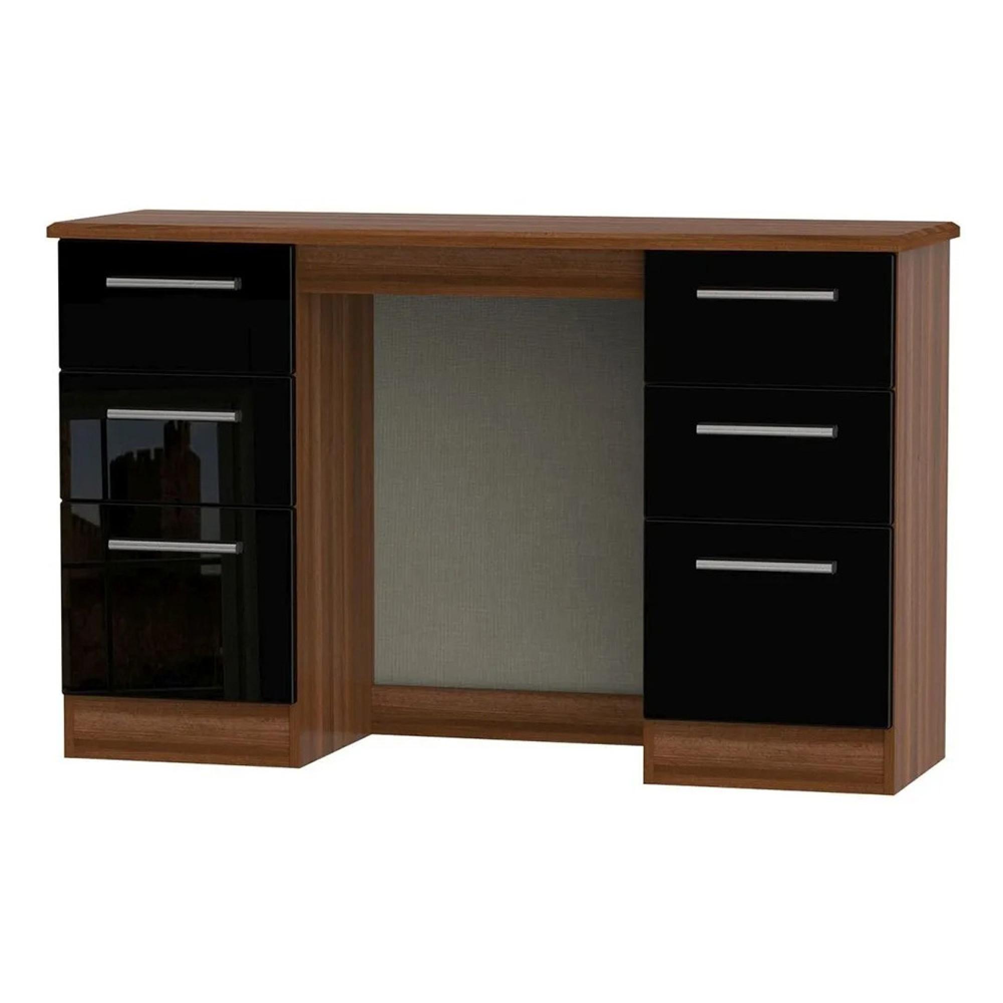 Knightsbridge Dressing Table - 6 Drawer - Double - Black Gloss and Walnut