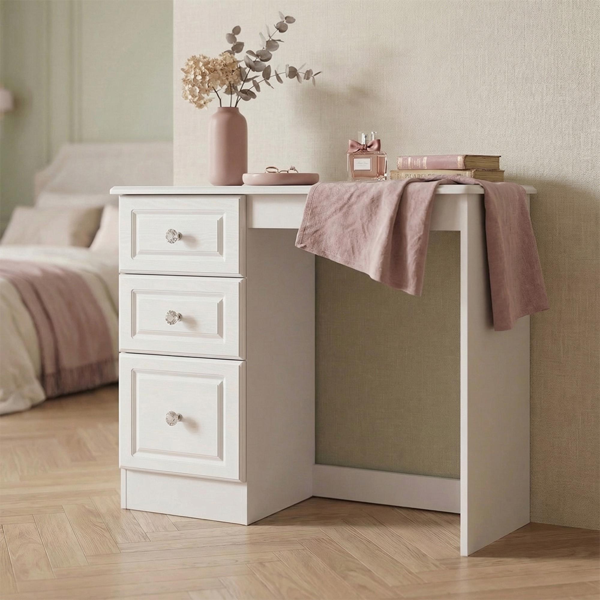 Crystal Single Dressing Table - 3 Drawer - White