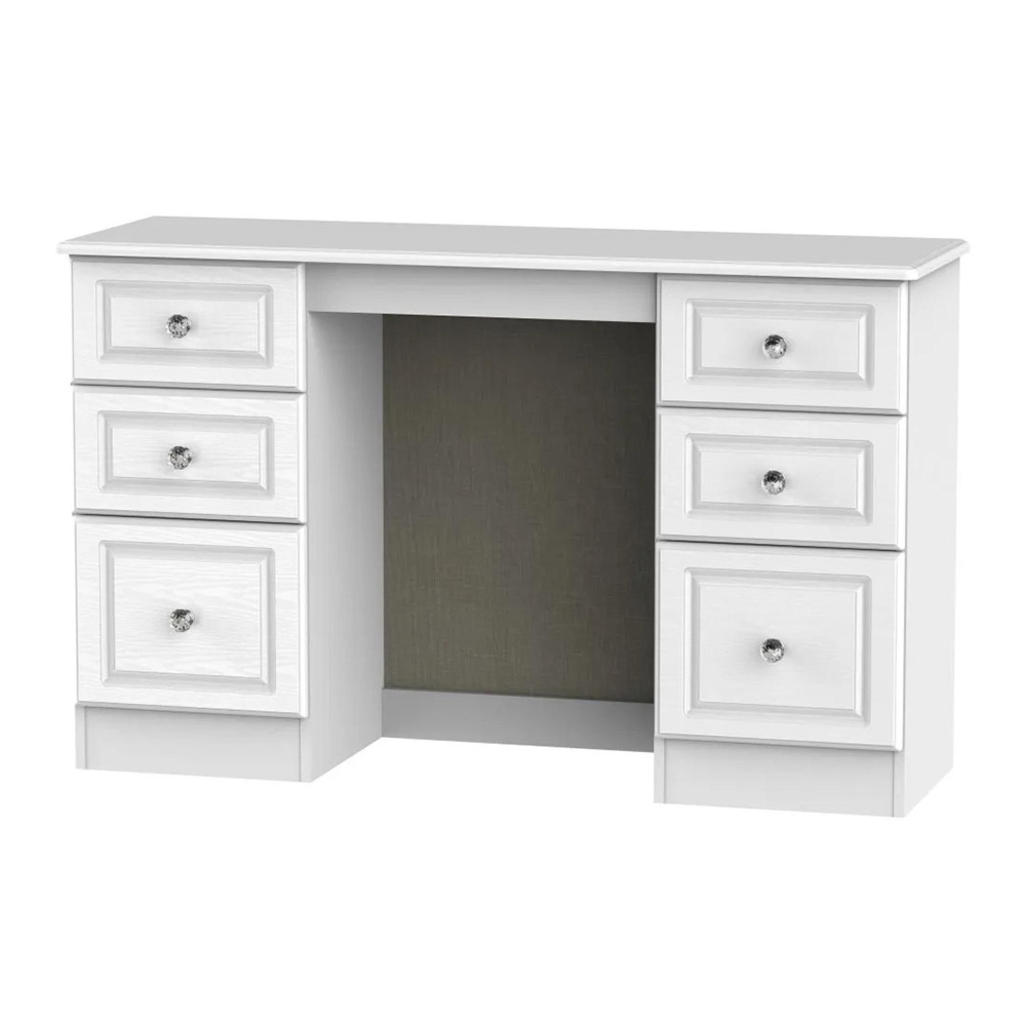Crystal Double Dressing Table - 6 Drawer - White