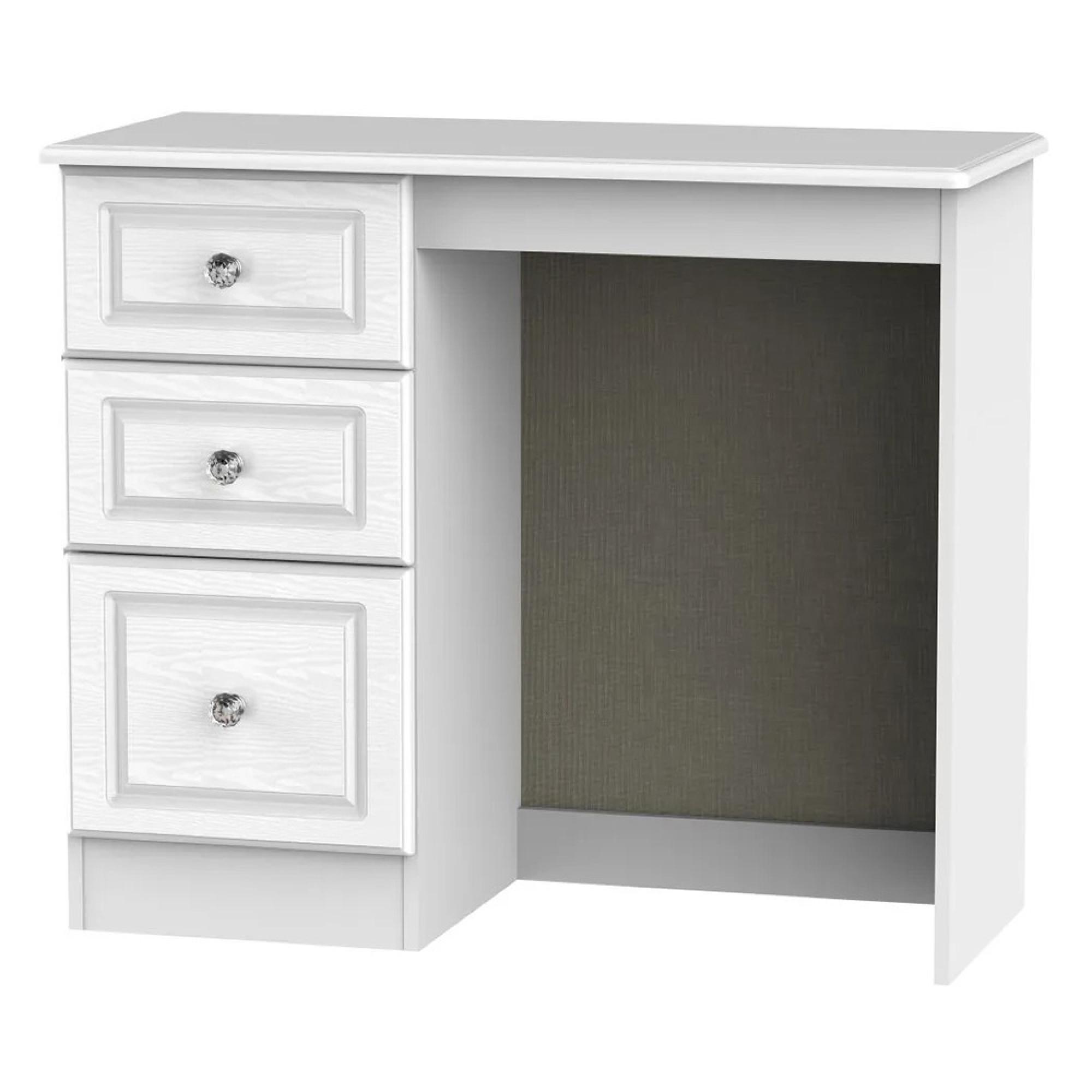 Crystal Single Dressing Table - 3 Drawer - White