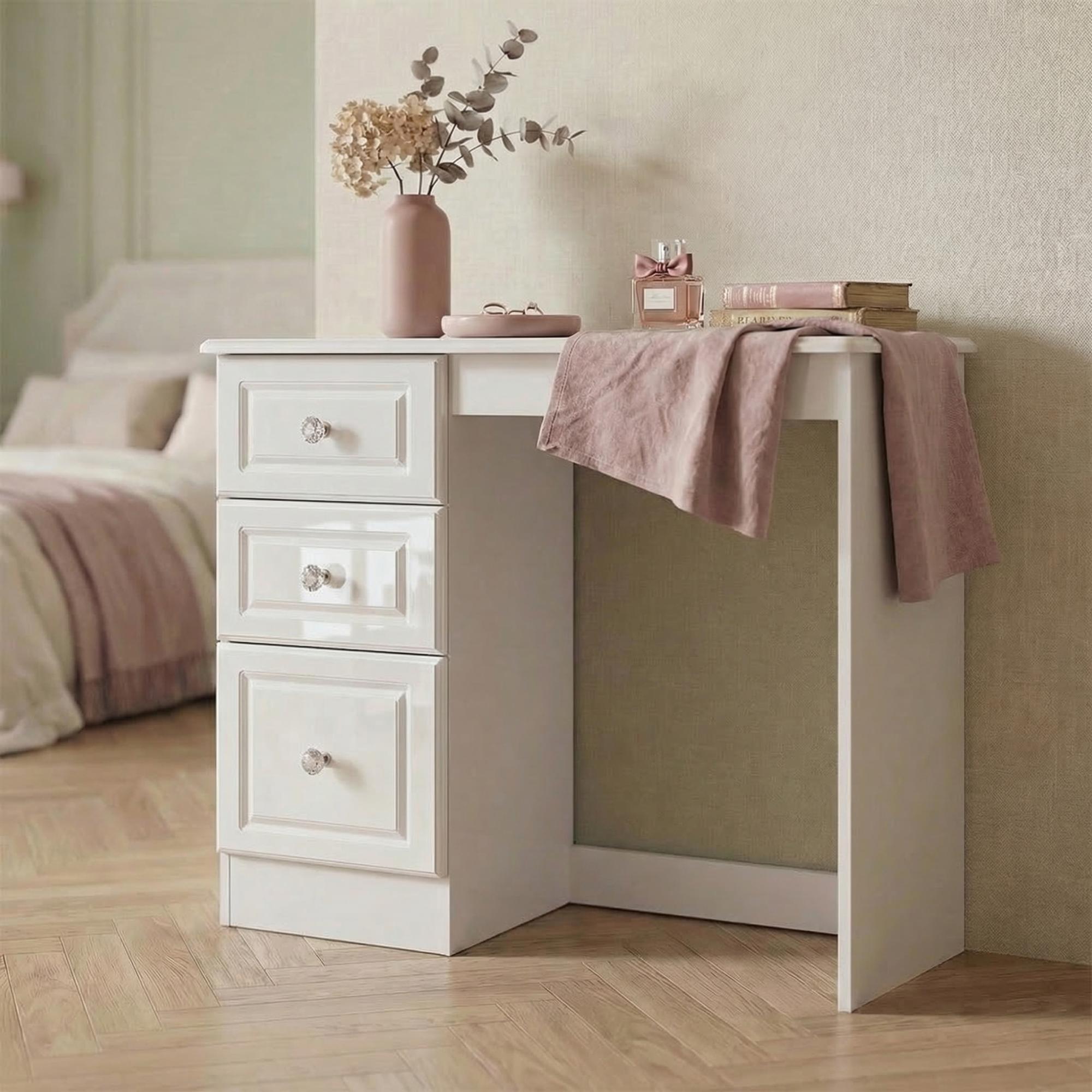 Balmoral Dressing Table - 3 Drawer - Single - White Gloss