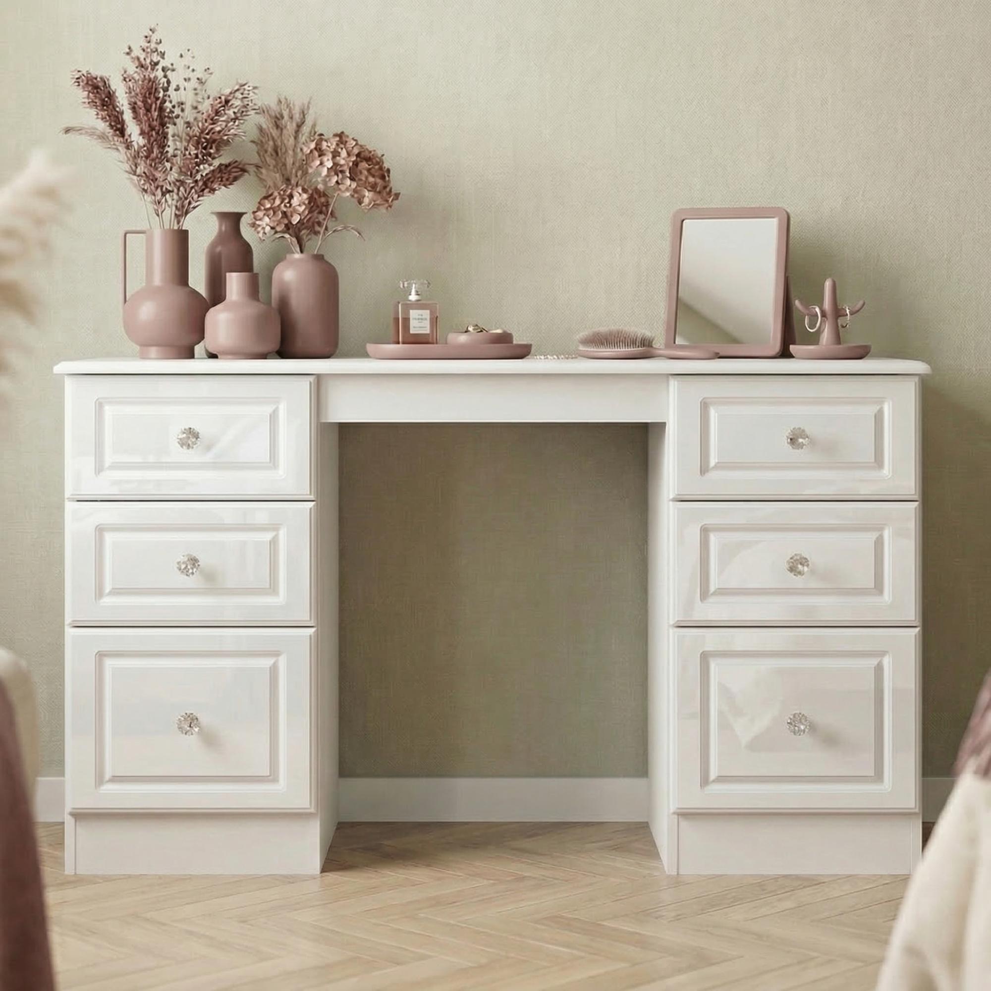Balmoral Dressing Table - 6 Drawer - Double - White Gloss