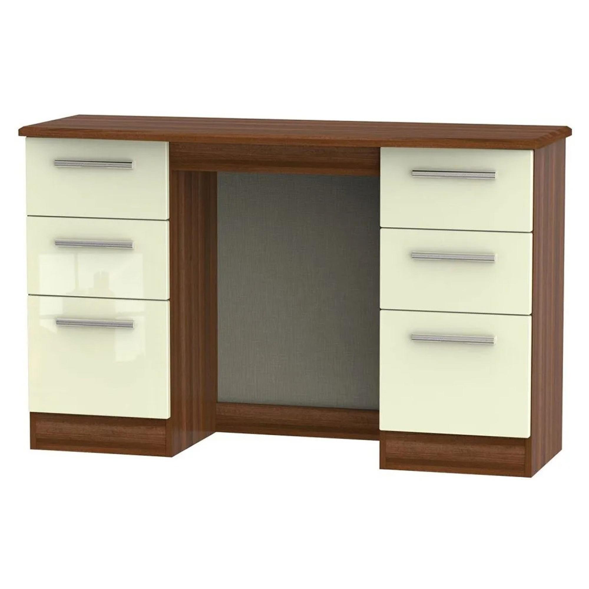 Knightsbridge Dressing Table - Double - 6 Drawer - Cream Gloss and Walnut