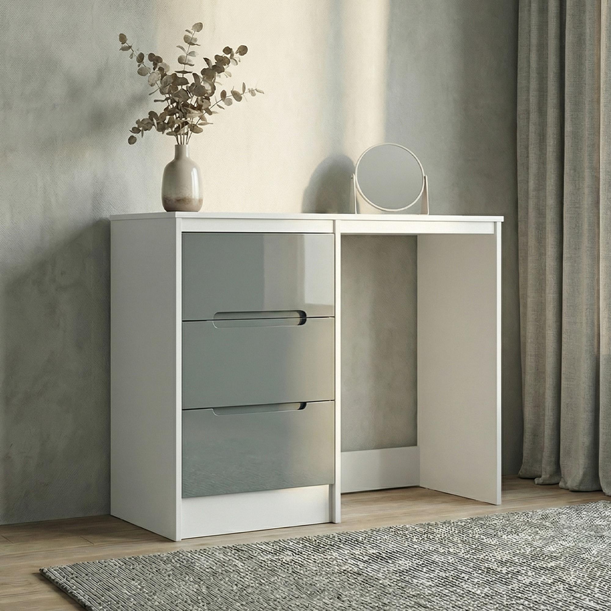 Monaco Dressing Table - Single - 3 Drawer - Grey Gloss and White