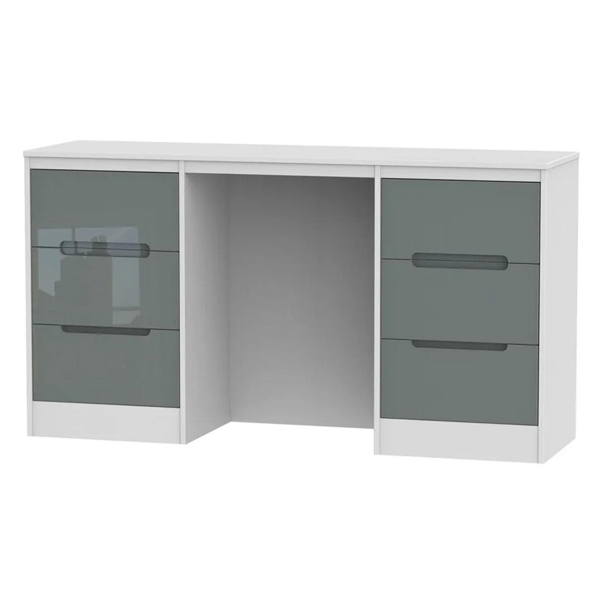 Monaco Dressing Table - Double - 6 Drawer - Grey Gloss and White