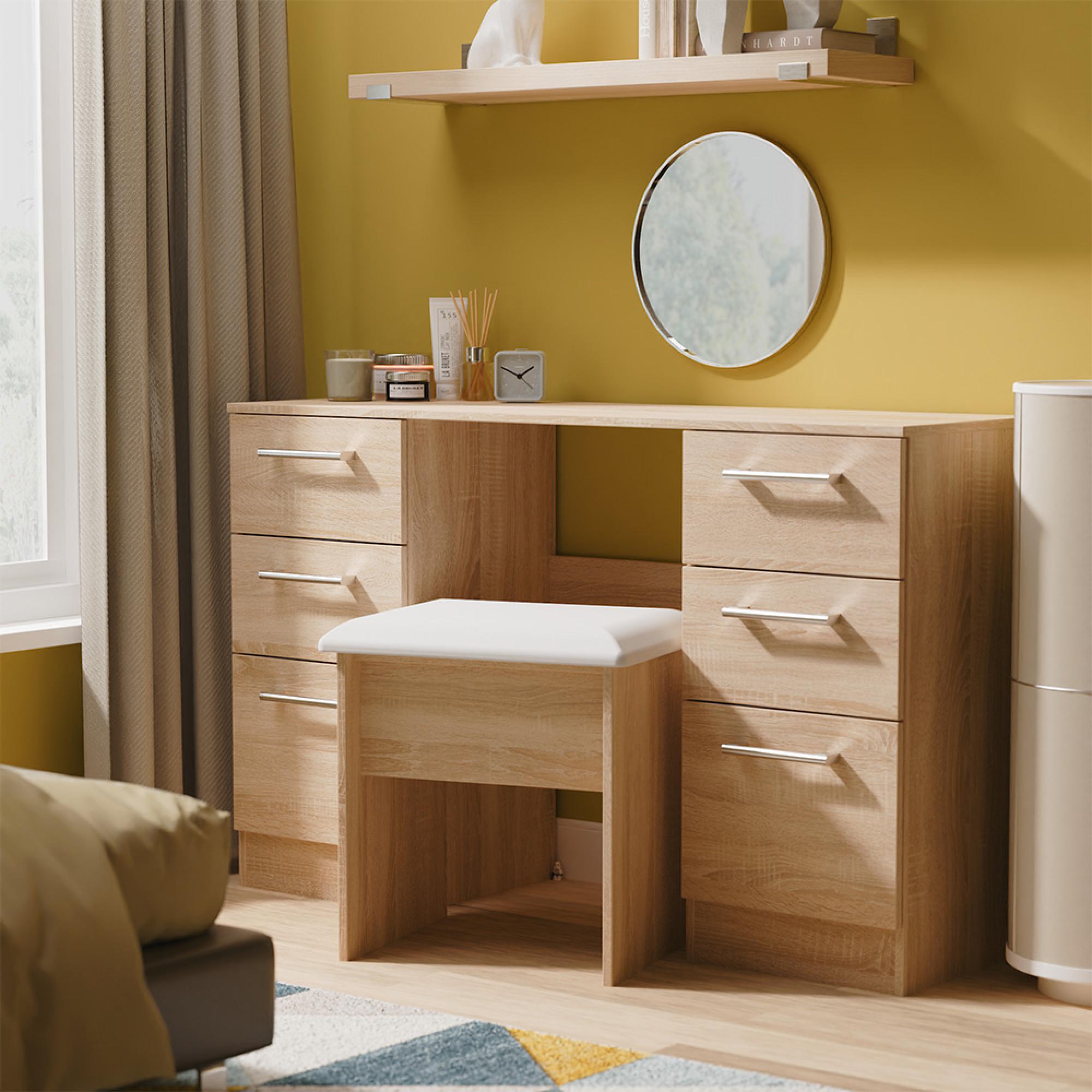 Devon Double Dressing Table - 6 Drawer - Oak
