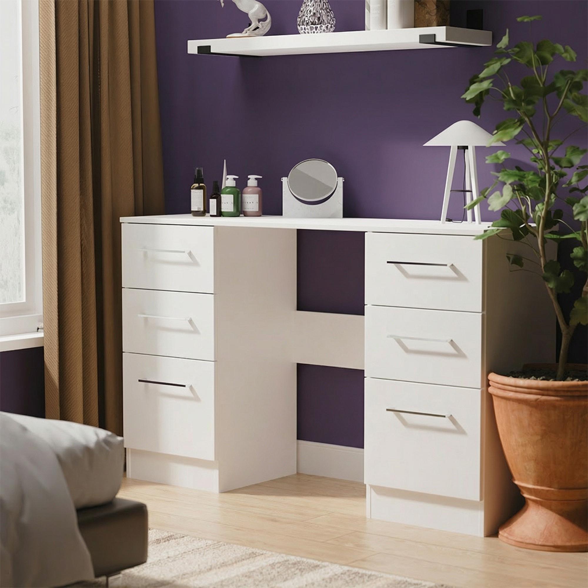 Worcester Dressing Table - 6 Drawer - Double - White