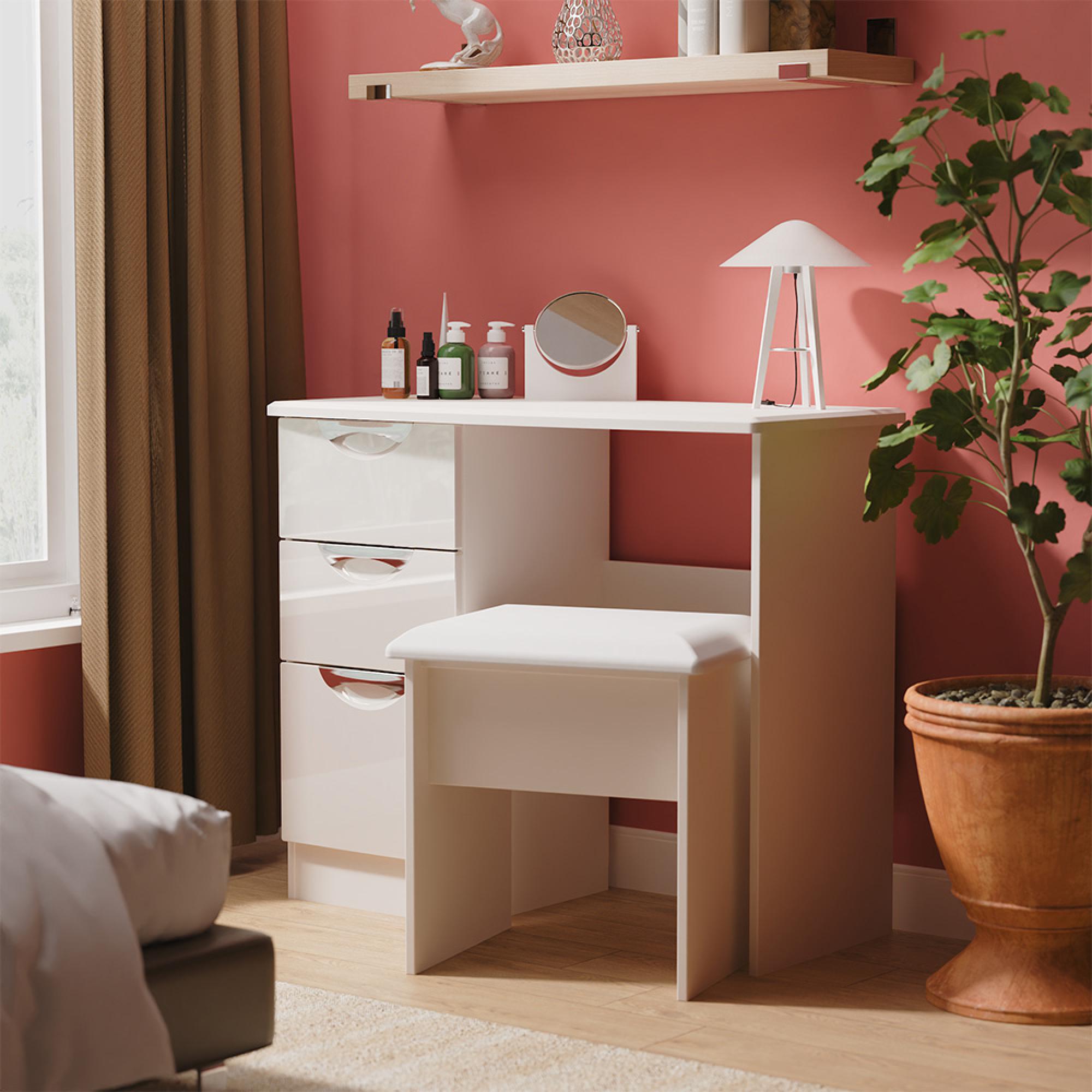 Camden Dressing Table - 3 Drawer - Single - Gloss Cashmere