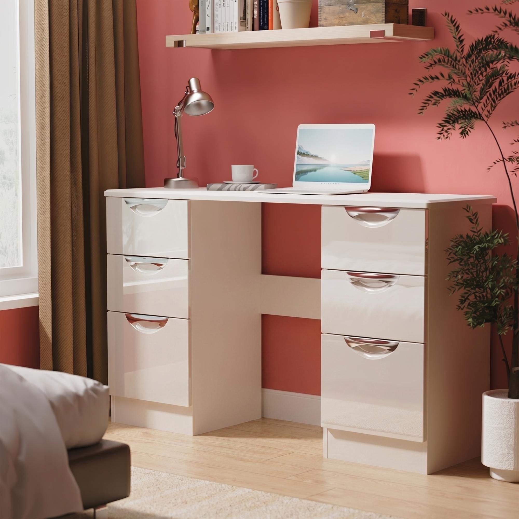 Camden Dressing Table - 6 Drawer - Double - Gloss Cashmere