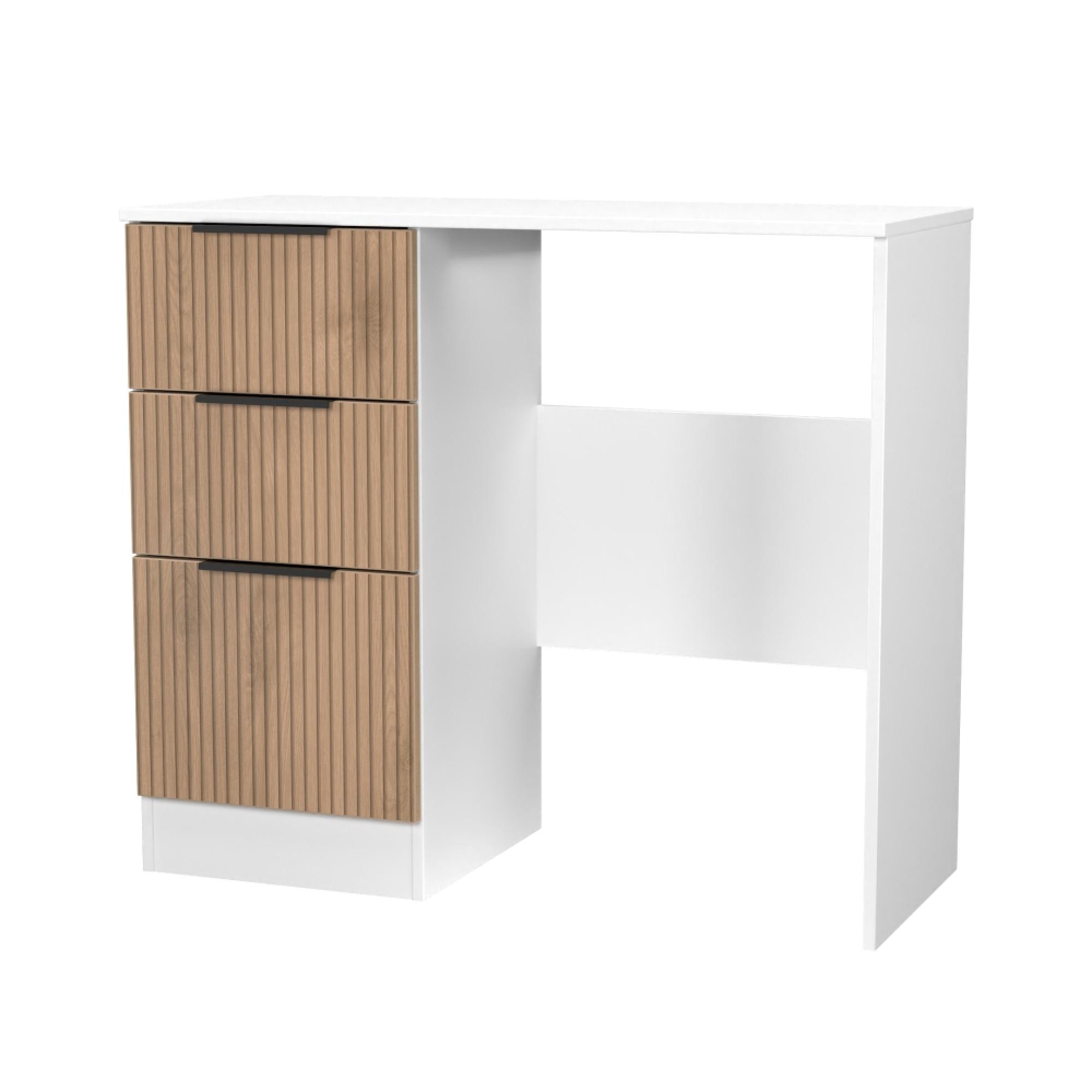 Java Fluted Dressing Table - 3 Drawer - Single - Natural and White