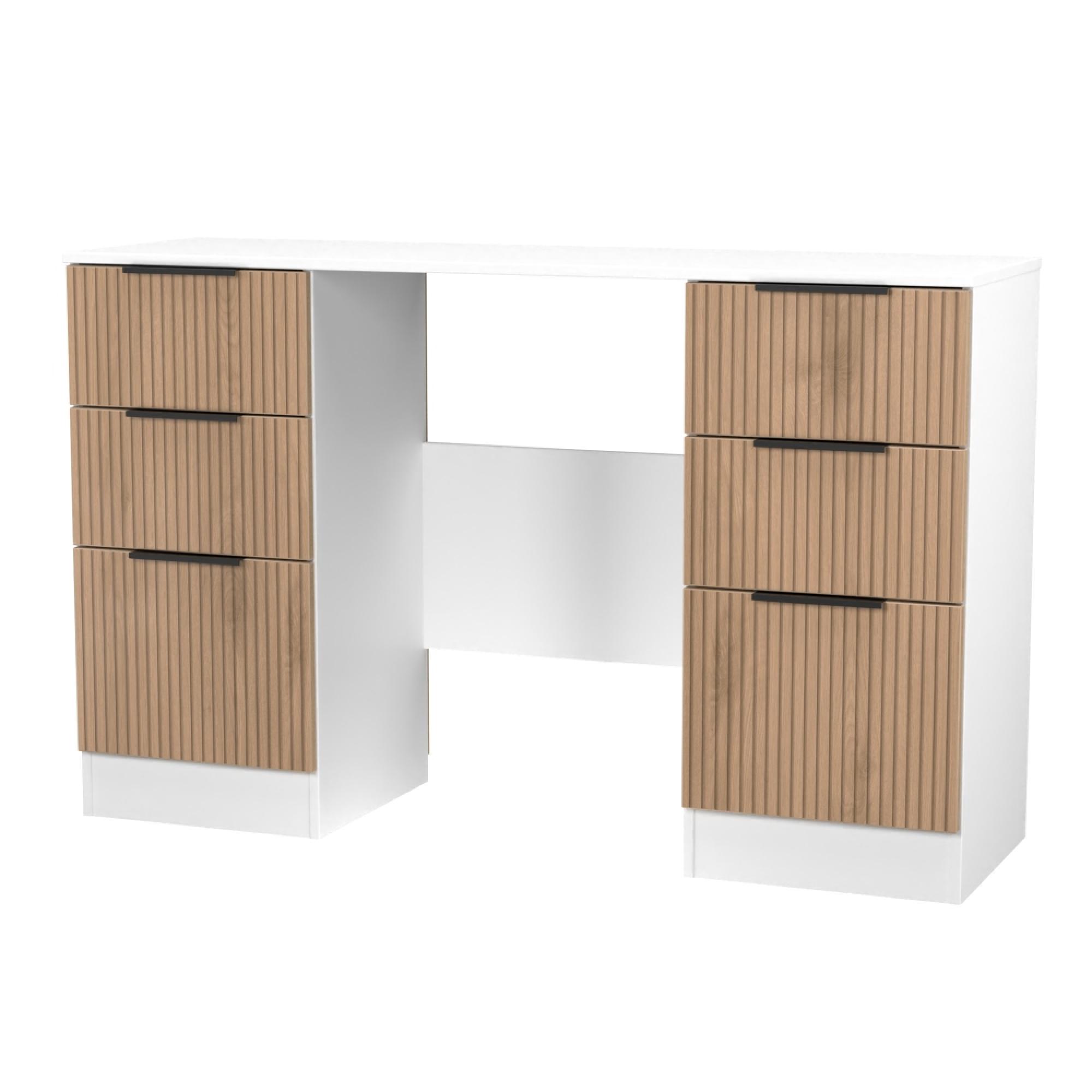 Java Fluted Dressing Table - 6 Drawer - Double - Natural and White