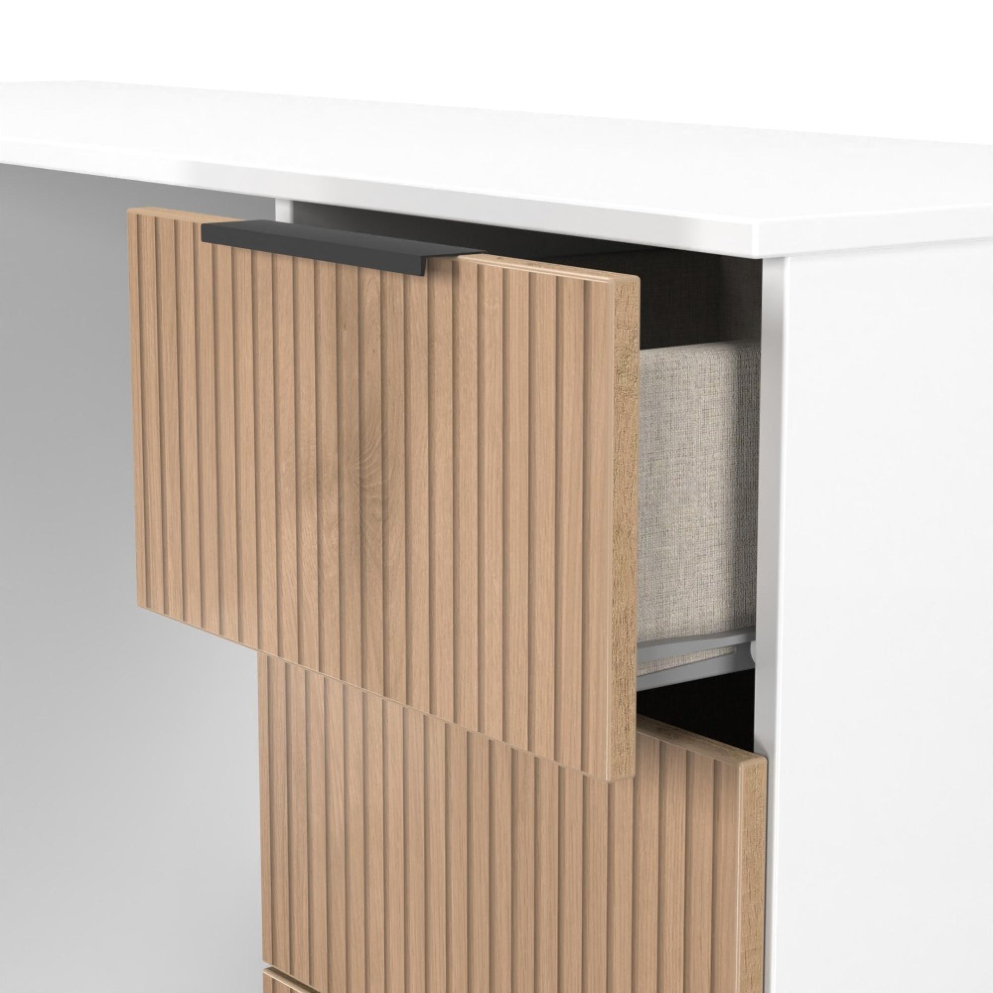 Java Fluted Dressing Table - 6 Drawer - Double - Natural and White