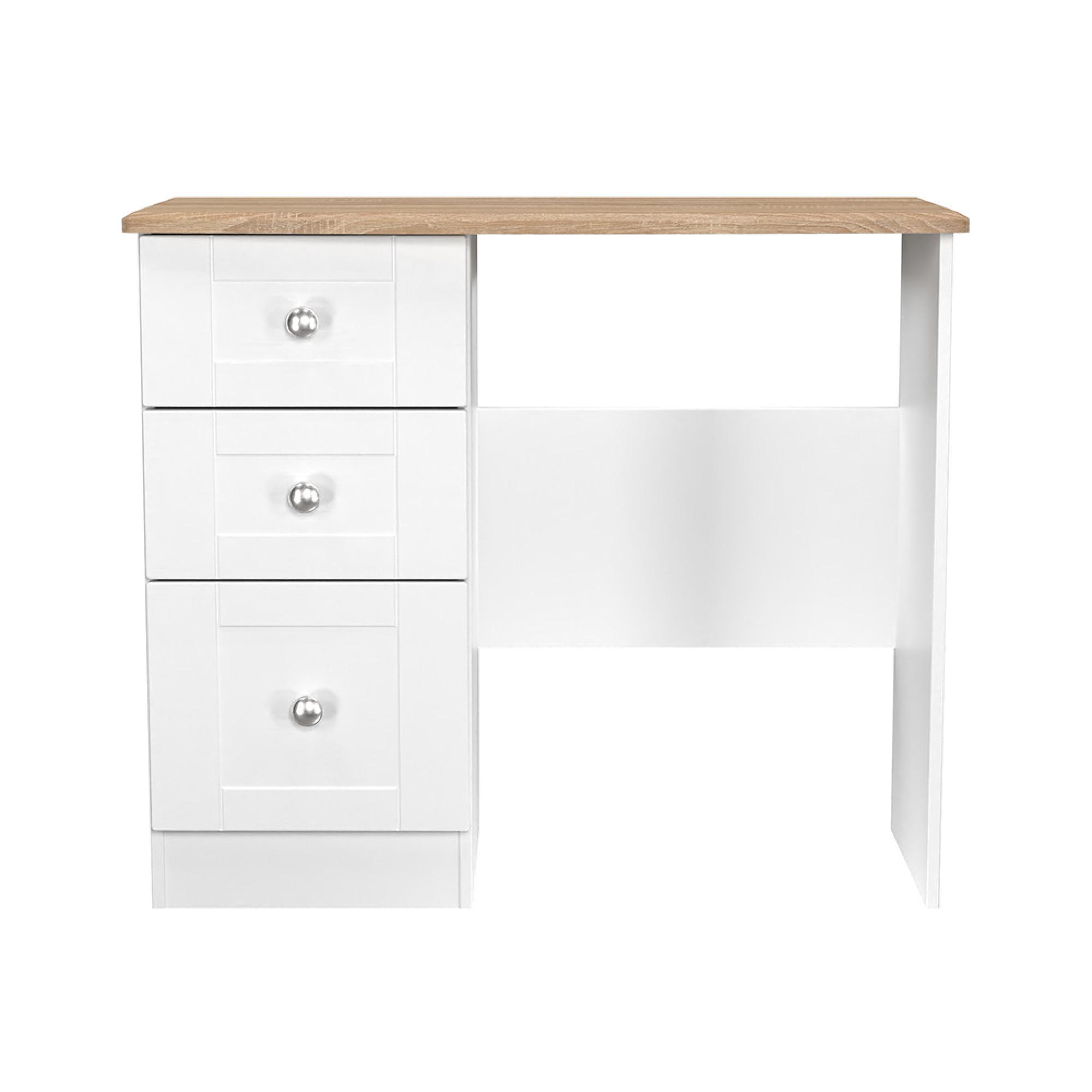Sussex Single Dressing Table - 3 Drawer - White and Oak