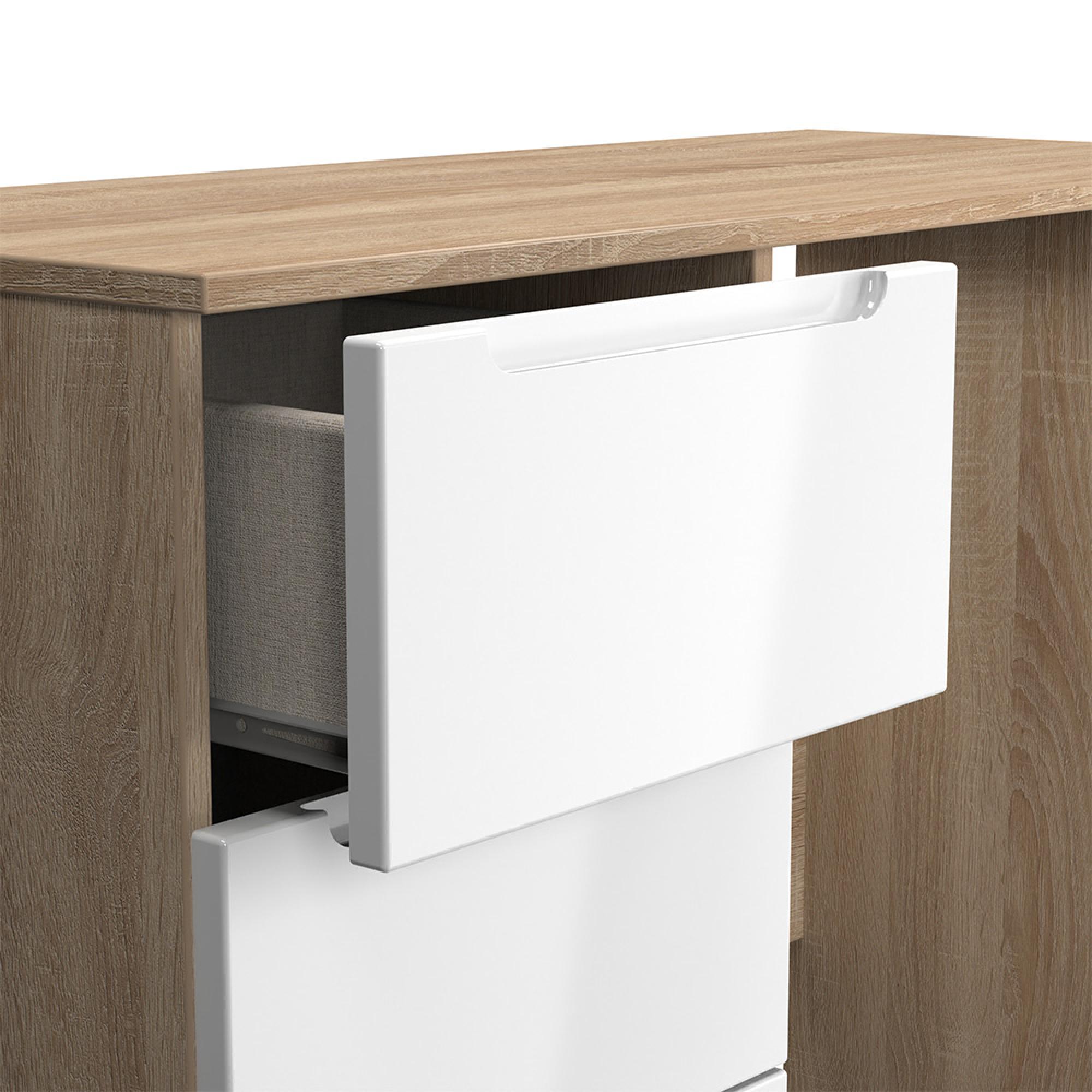 Milan Dressing Table - Single - 3 Drawer - White Gloss and Oak