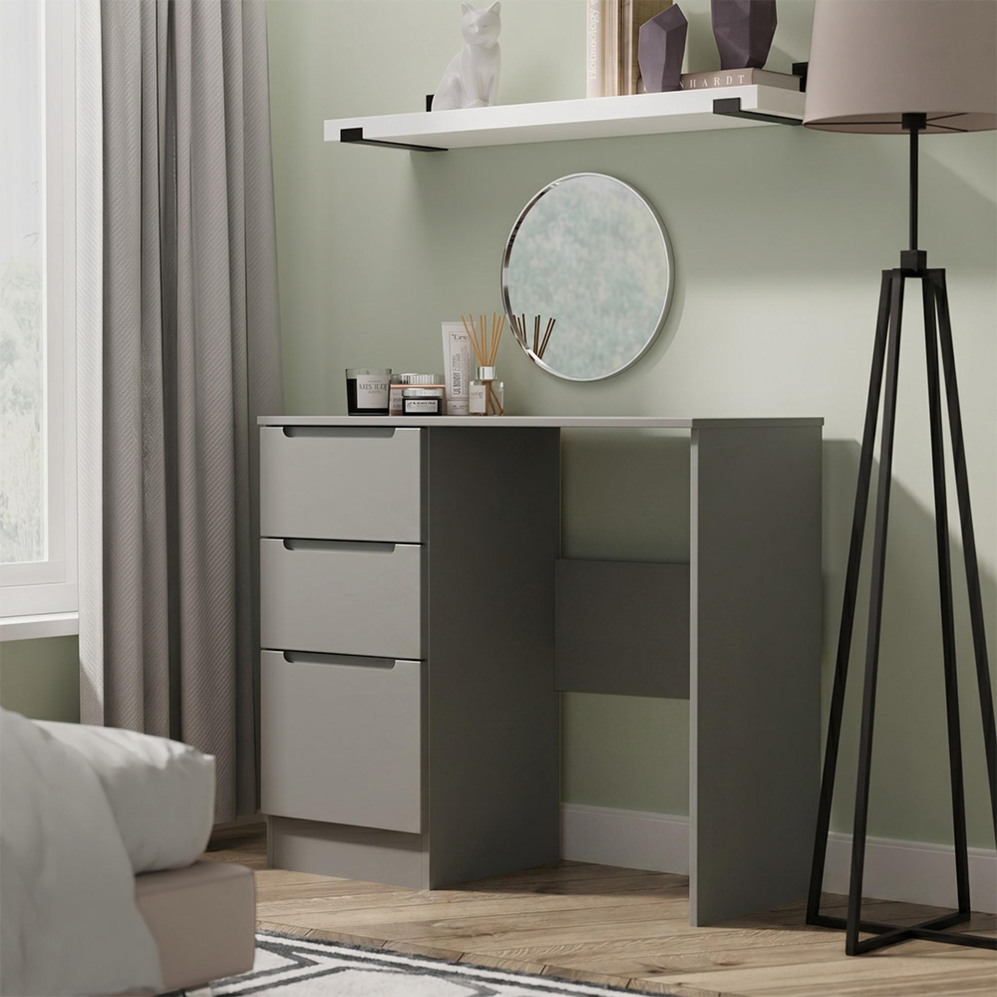 Milan Dressing Table - Single - 3 Drawer - Grey